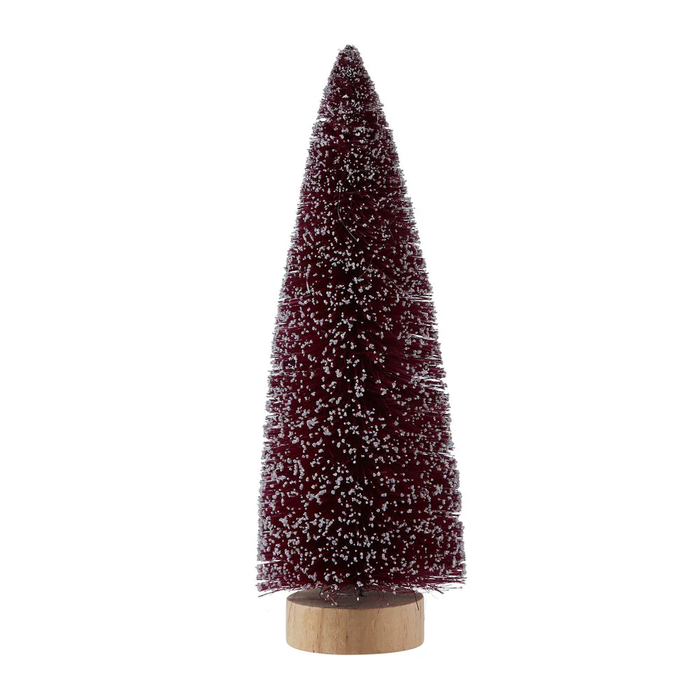 Juletræ børstet, bordeaux med sne glitter - H 30 cm.