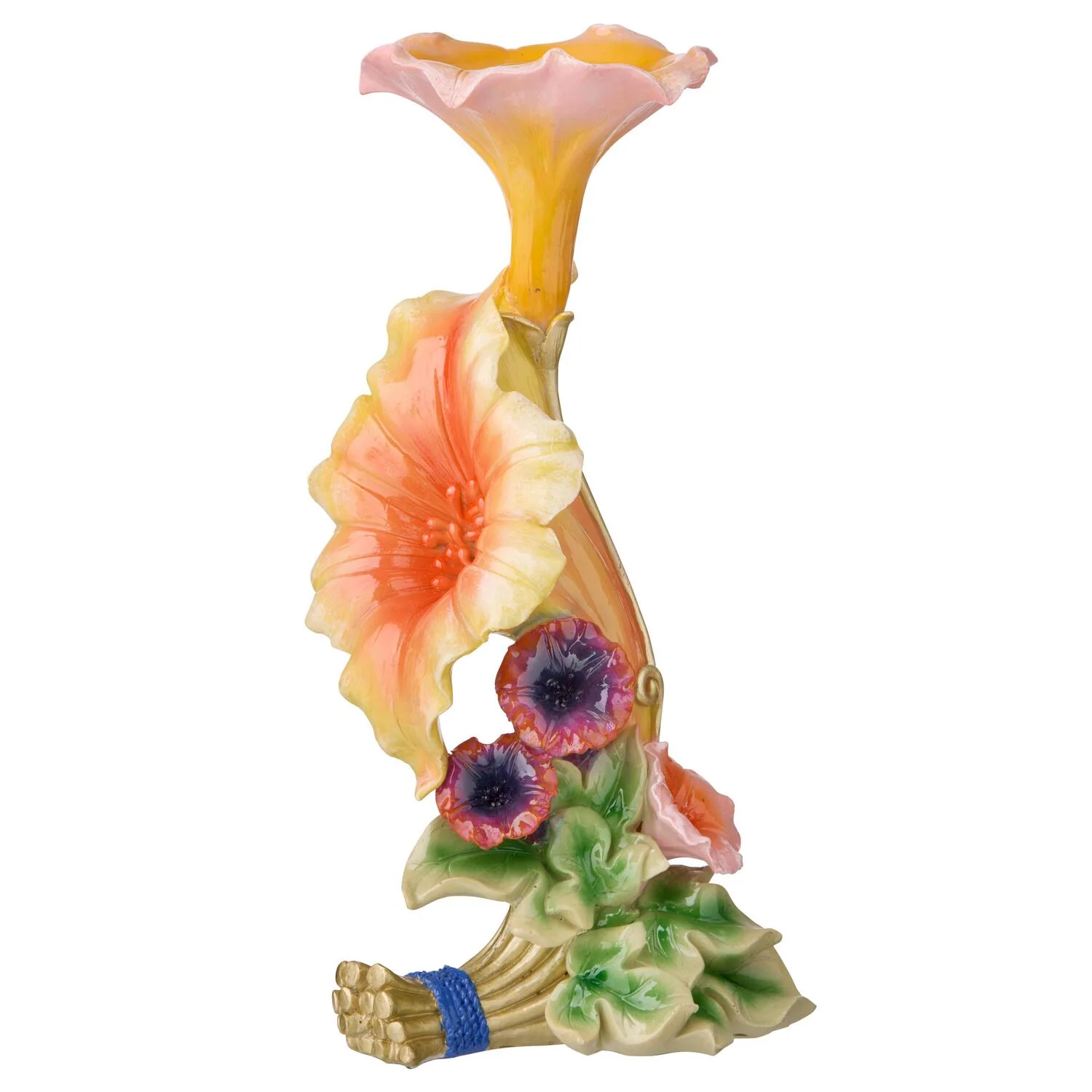 Lysestage med stor blomst, rosa/grøn - H31 cm
