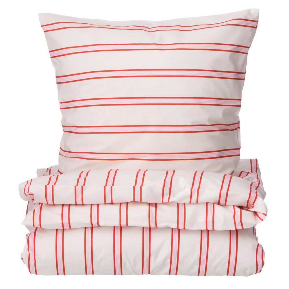 Pin Stripe Double sengesæt - rød/rosa