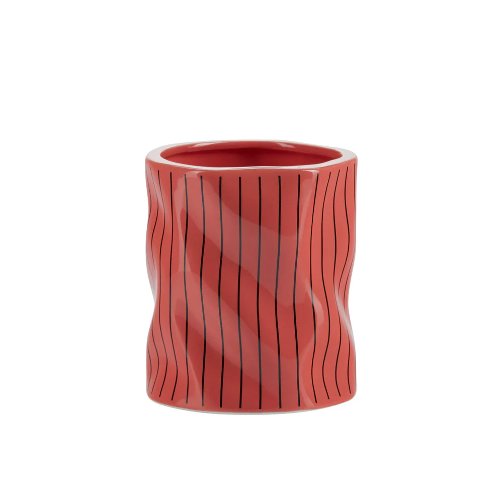 Stribet urtepotteskjuler, koral - Ø12 cm.