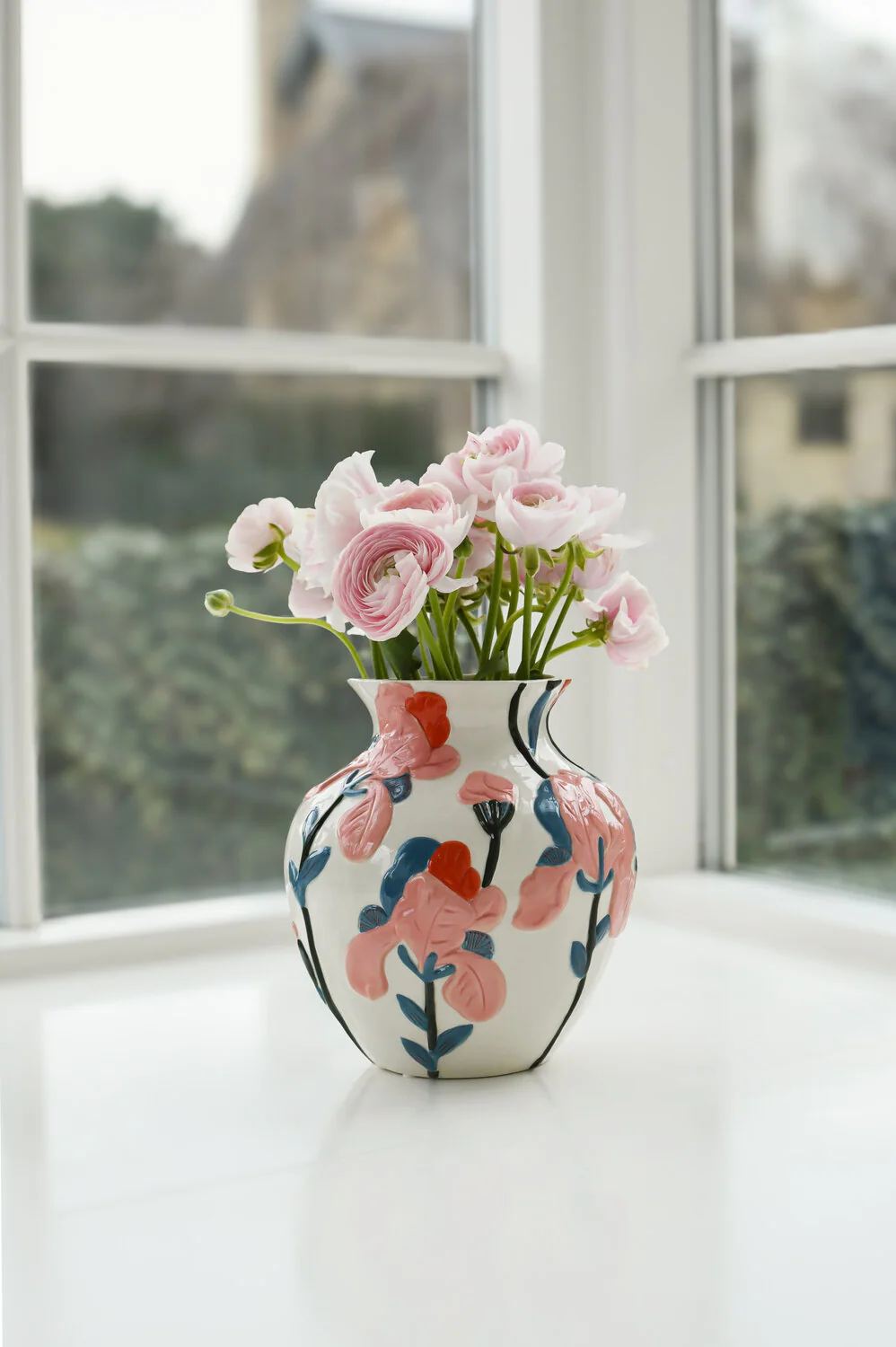 Vase med blomster, hvid/pink/blå - H24,5 cm - Image 2