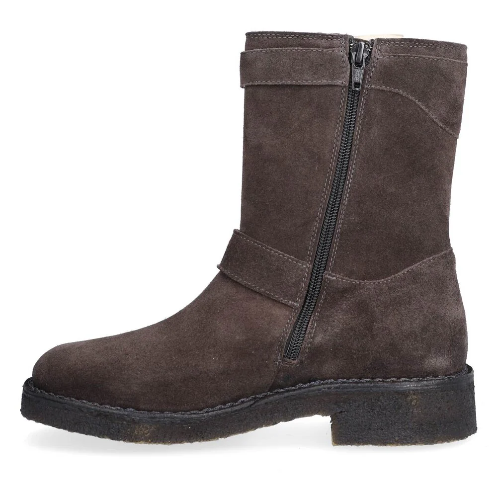 T6954 Ruskindsbikerstøvle med spænder - Dark grey suede - Image 3