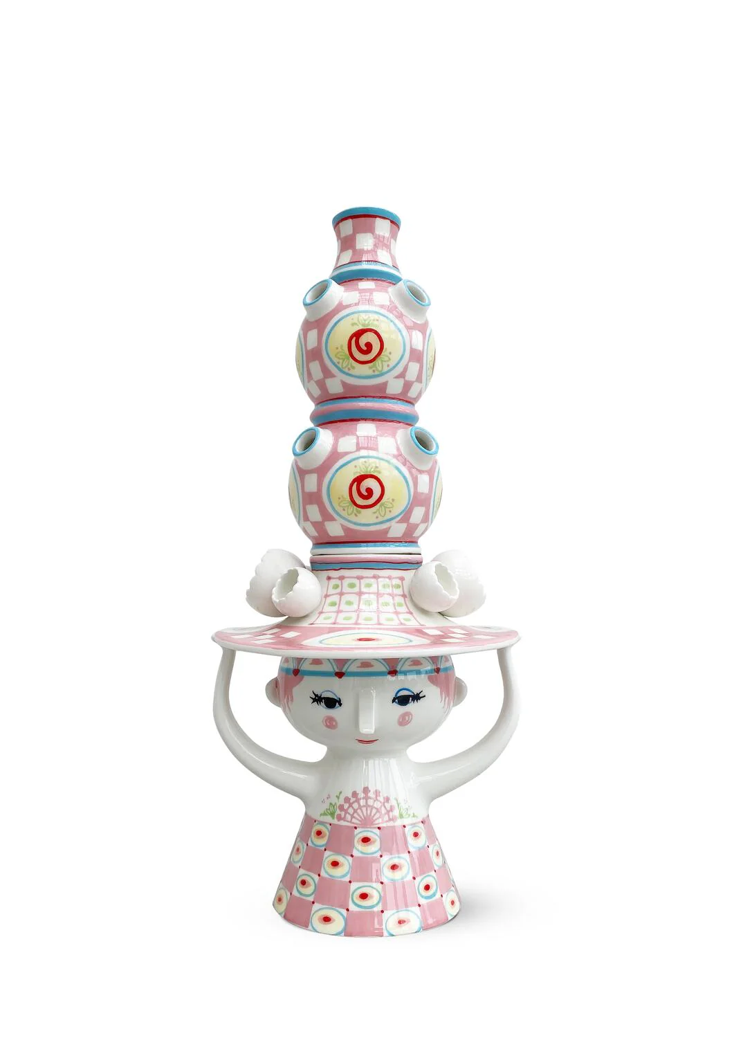Lady with hat vase, pink - H:50 cm