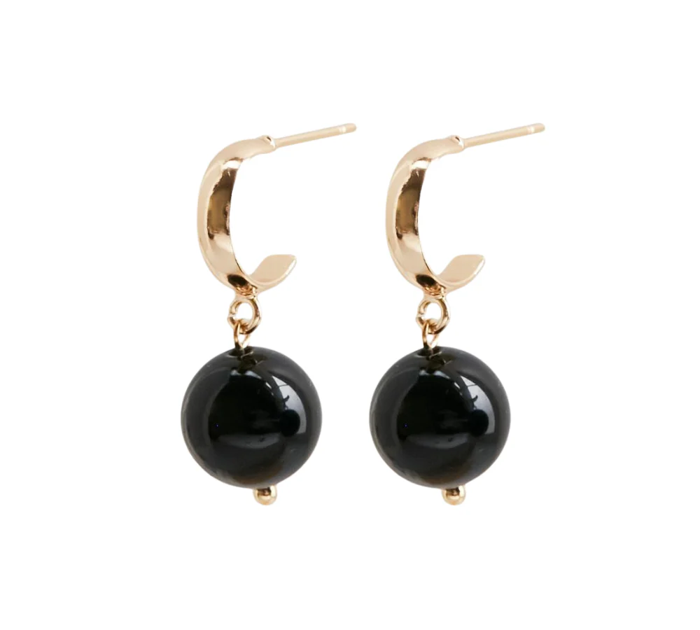 Onyx hoops - sort/forgyldt