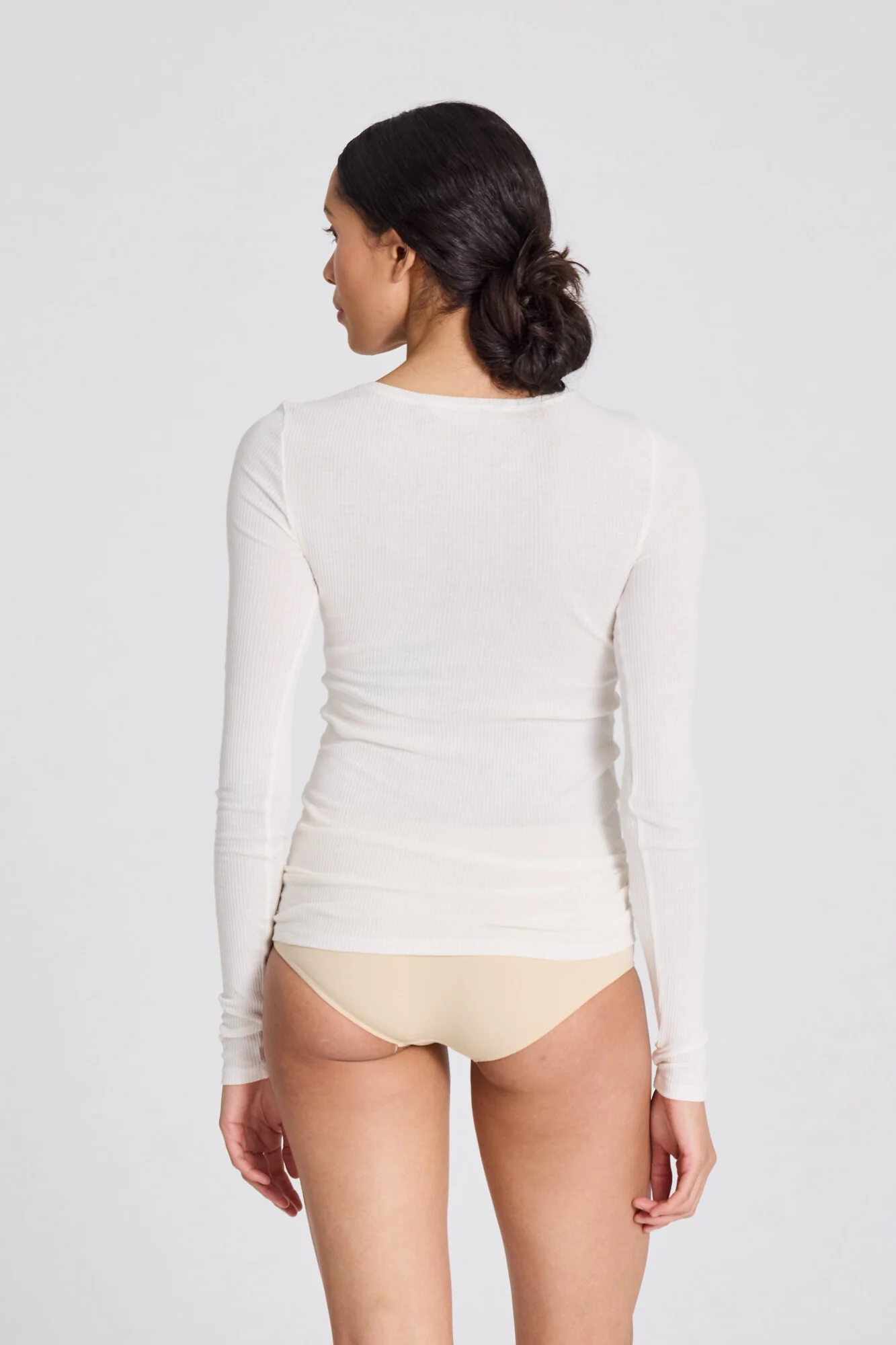 Lise rib langærmet t-shirt - Off White - Image 3