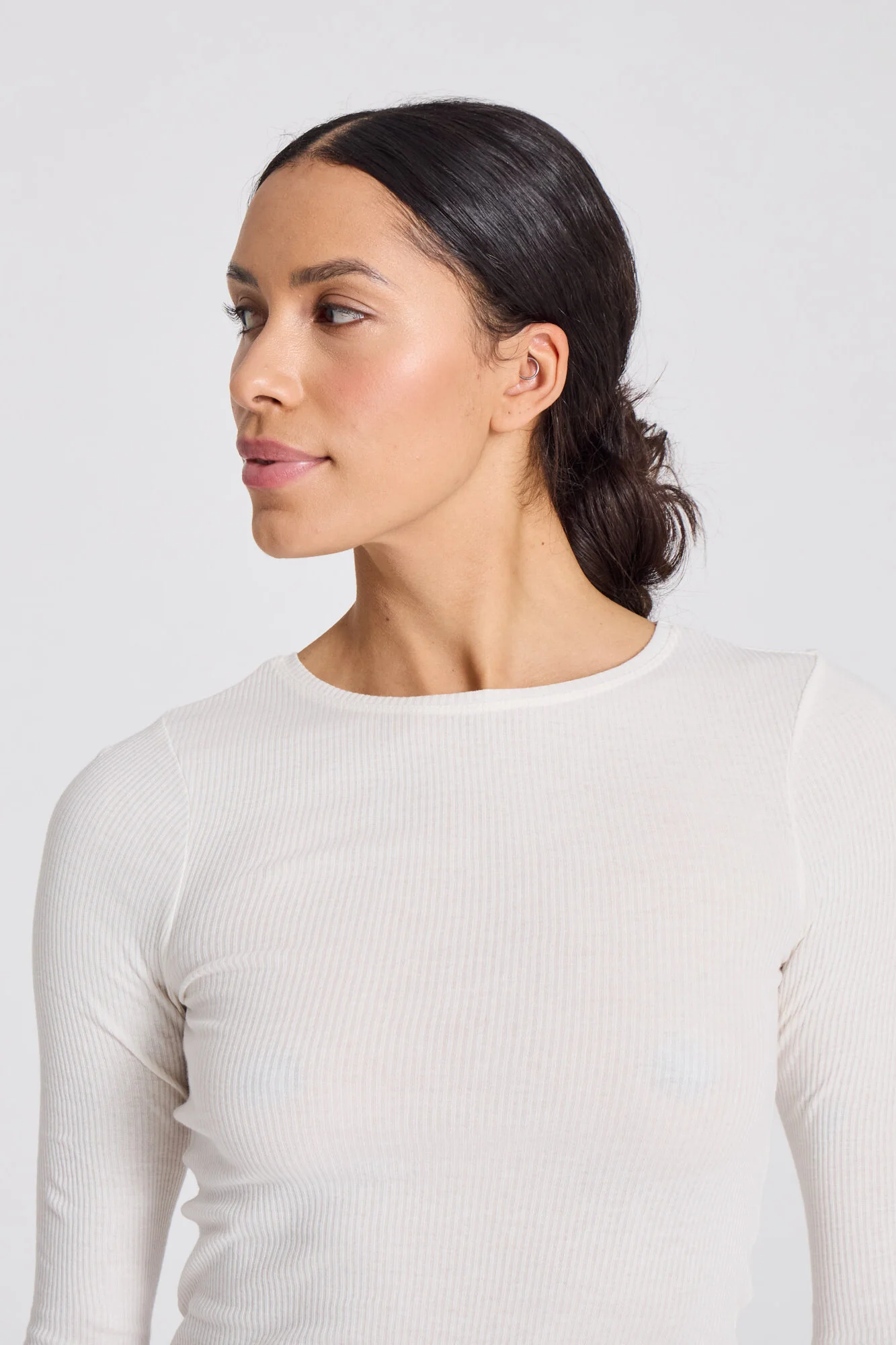 Lise rib langærmet t-shirt - Off White - Image 5