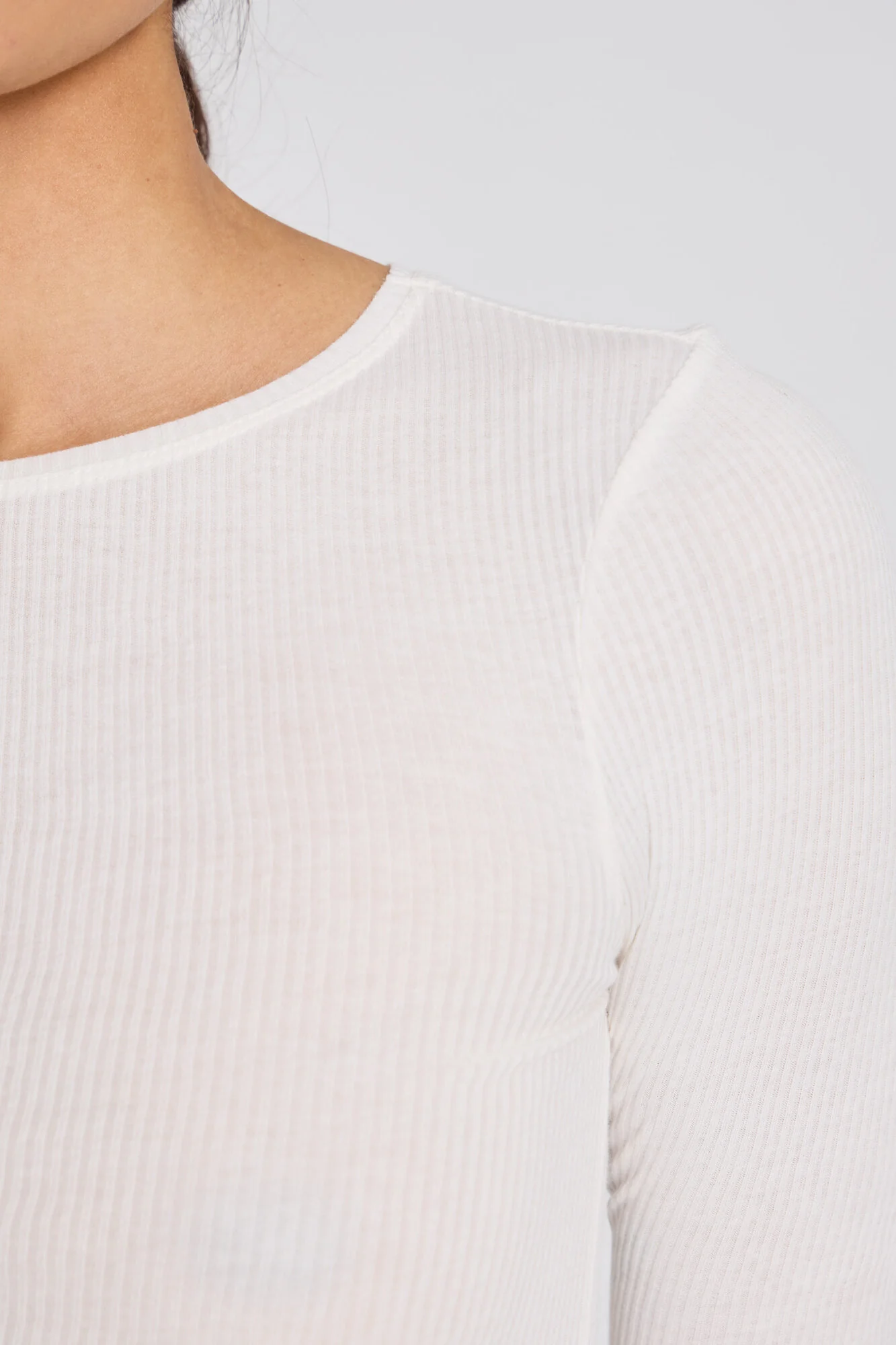 Lise rib langærmet t-shirt - Off White - Image 6