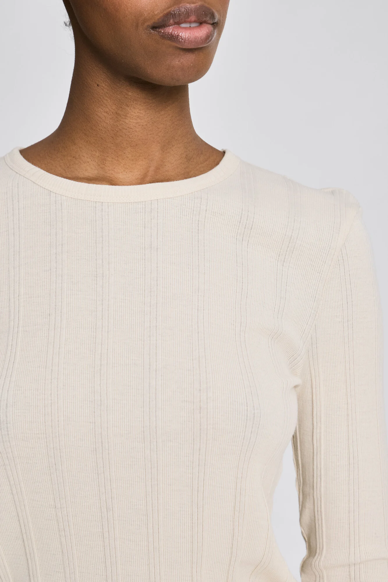 Thyra Cotton Drop Needle langærmet t-shirt - Ancient Grey - Image 5
