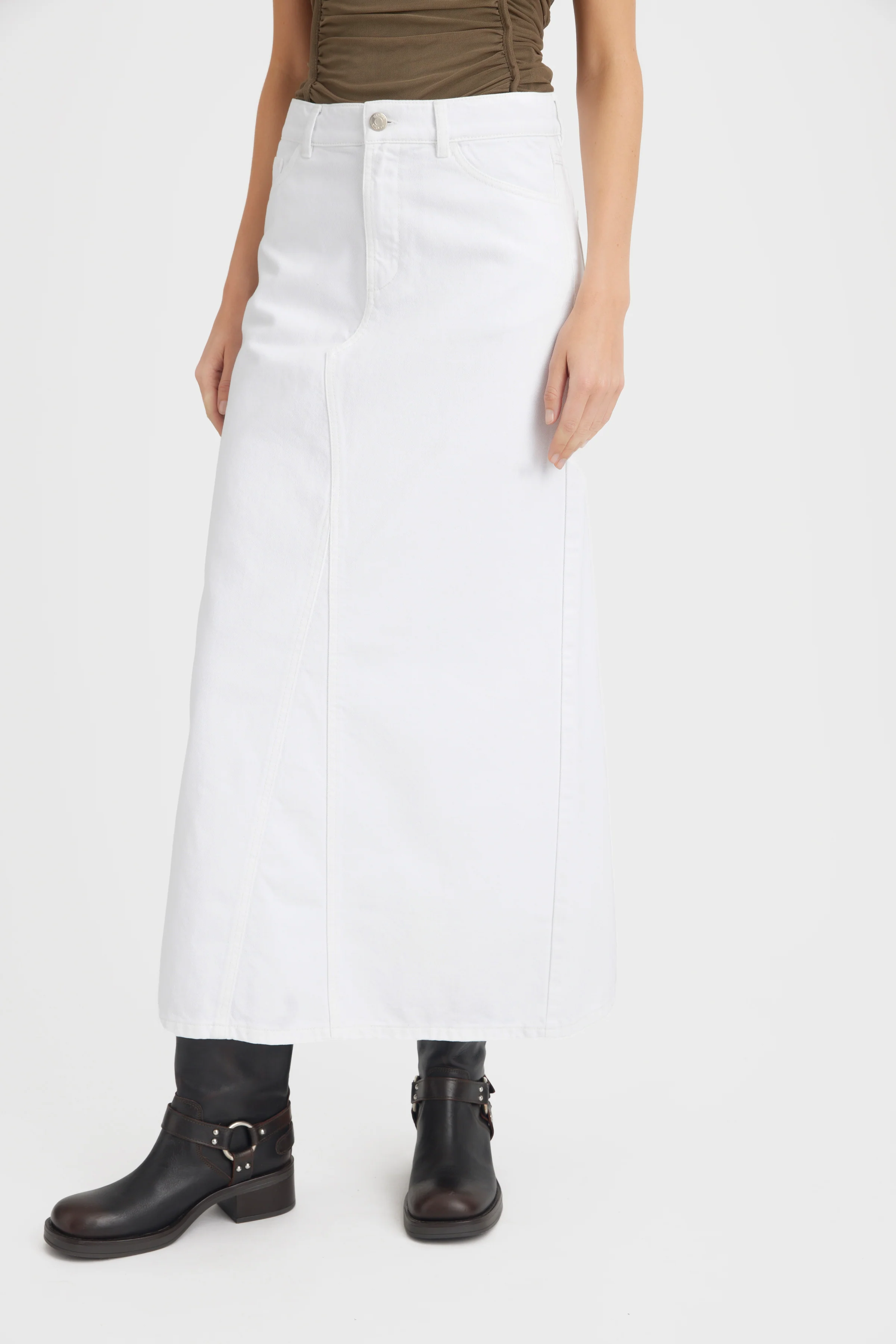 Mily lang denimnederdel - White wash - Image 4