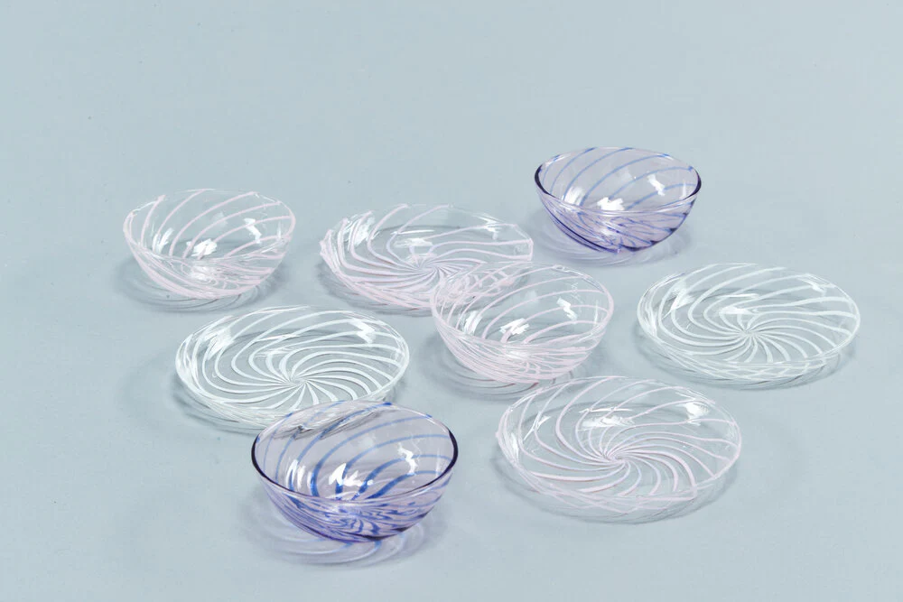Spin Saucer, sæt af 2  - Clear with pink stripe - Image 3