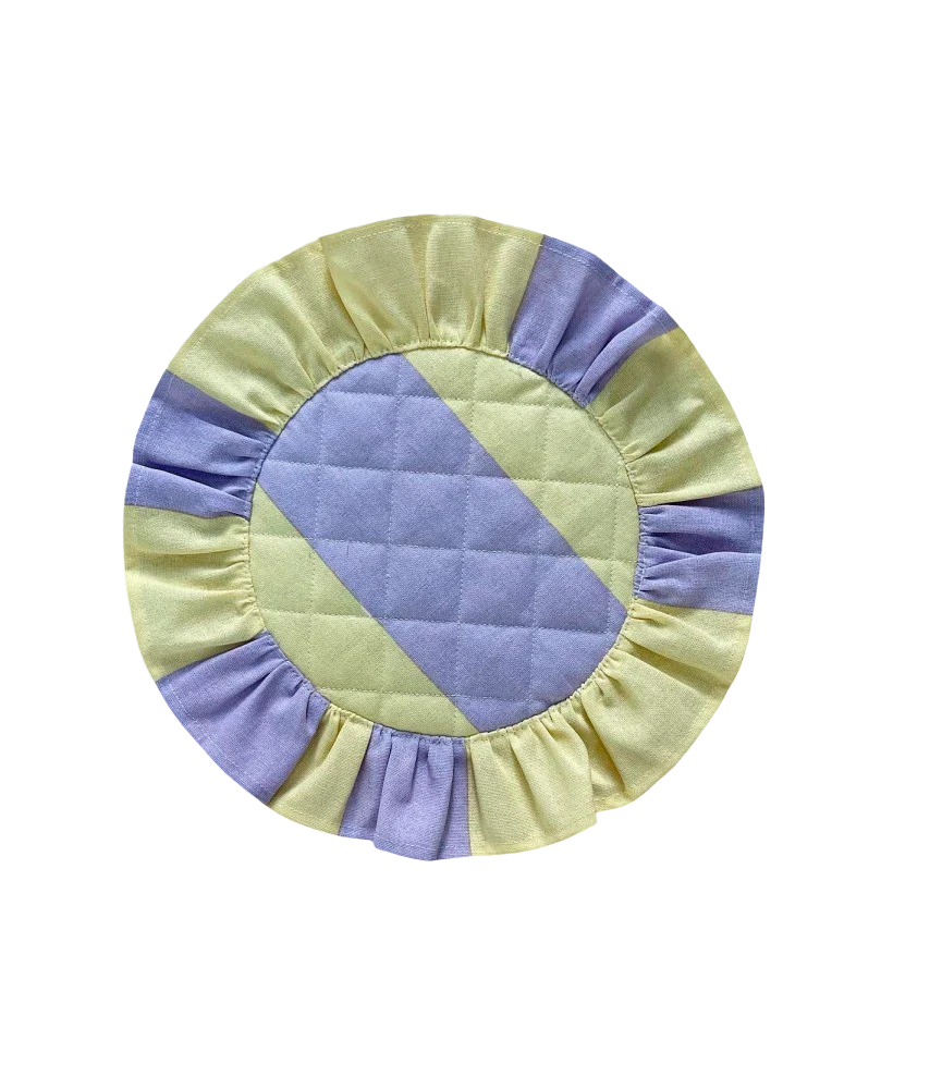 Serviet til brødkurv, gul/lilla - Ø30 cm.