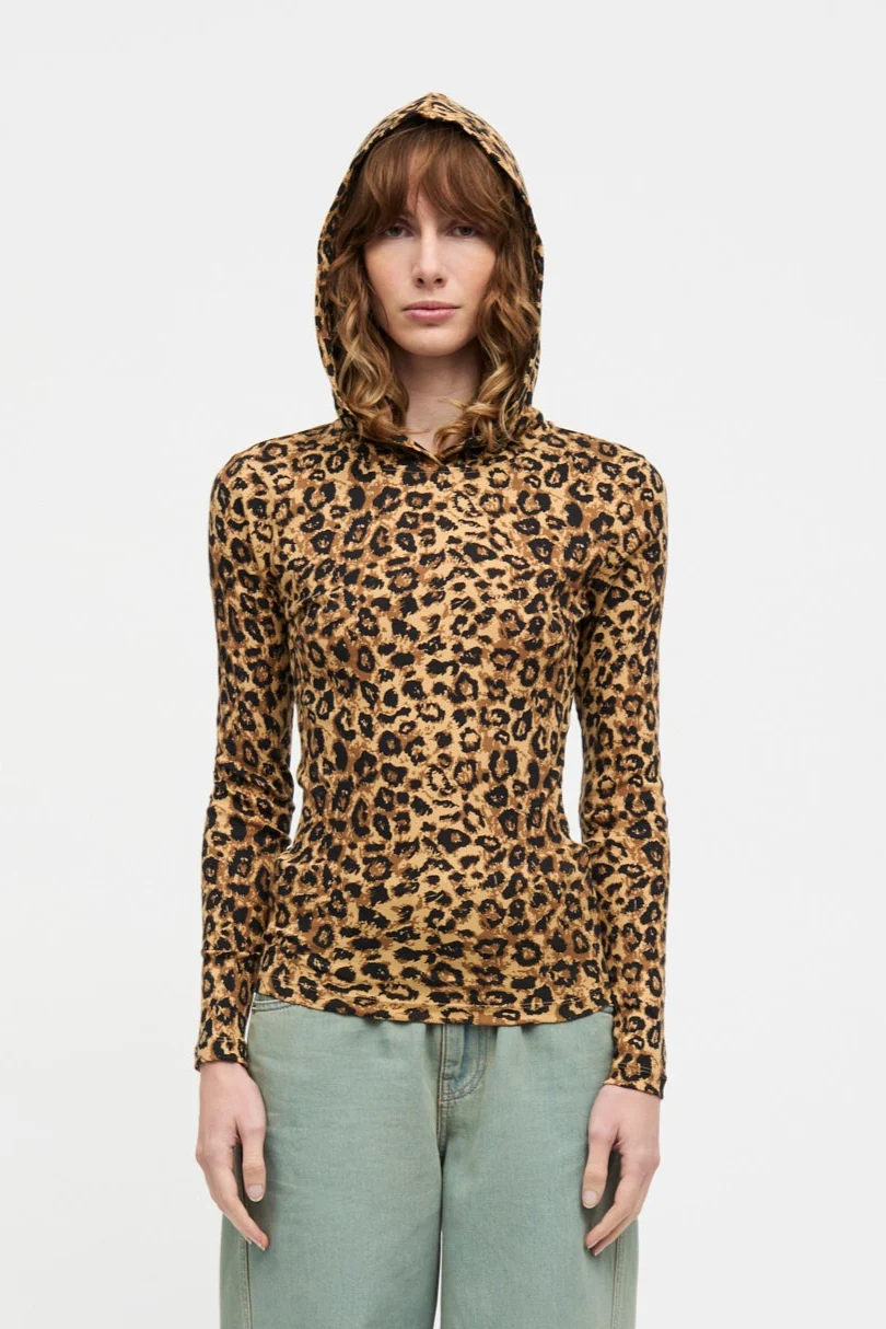 2X2 Cotton Tilla Hood langærmet t-shirt - Leopard Aop/Black