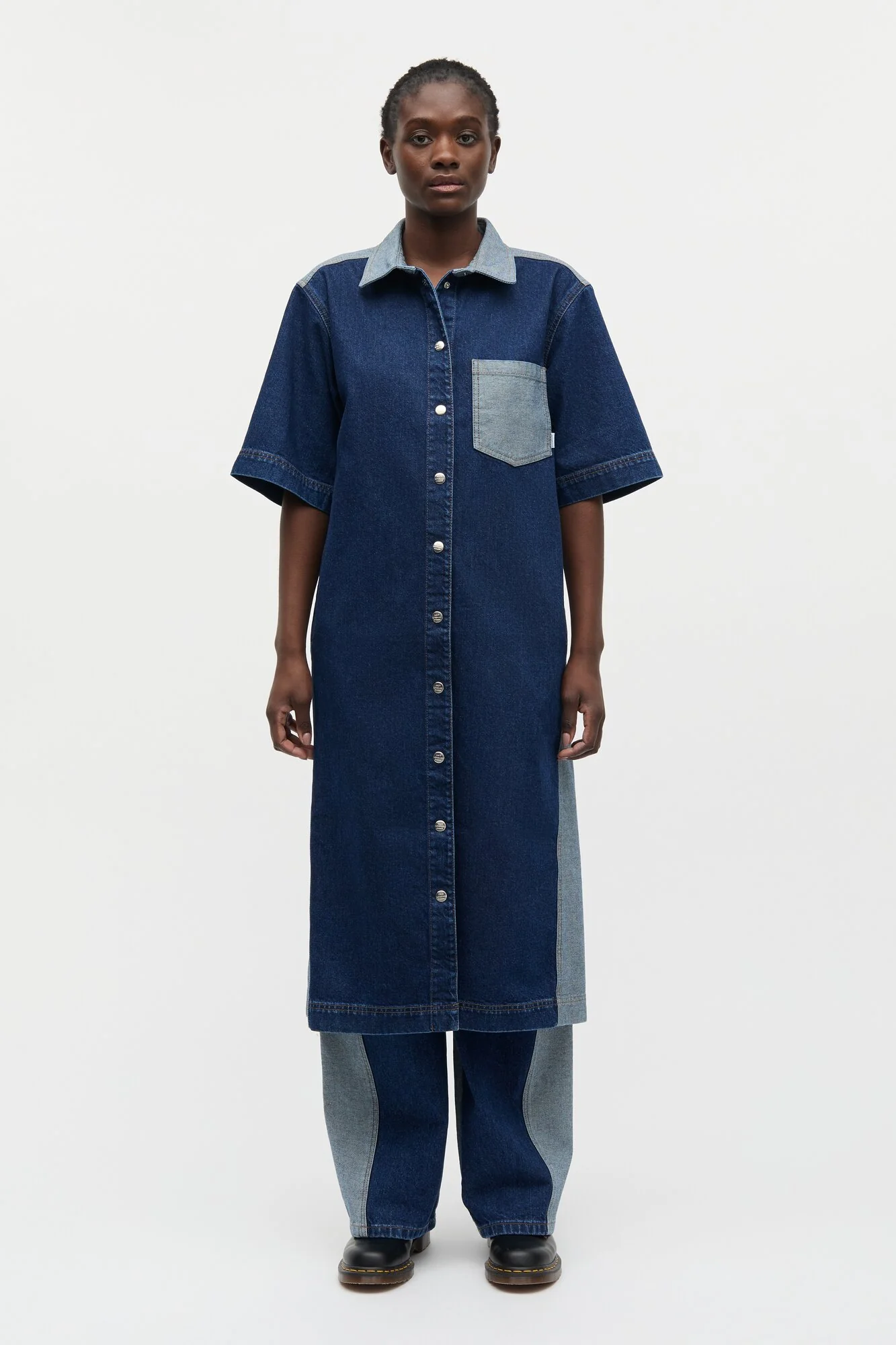 Luke Viola Block denimkjole - Mid Blue Denim