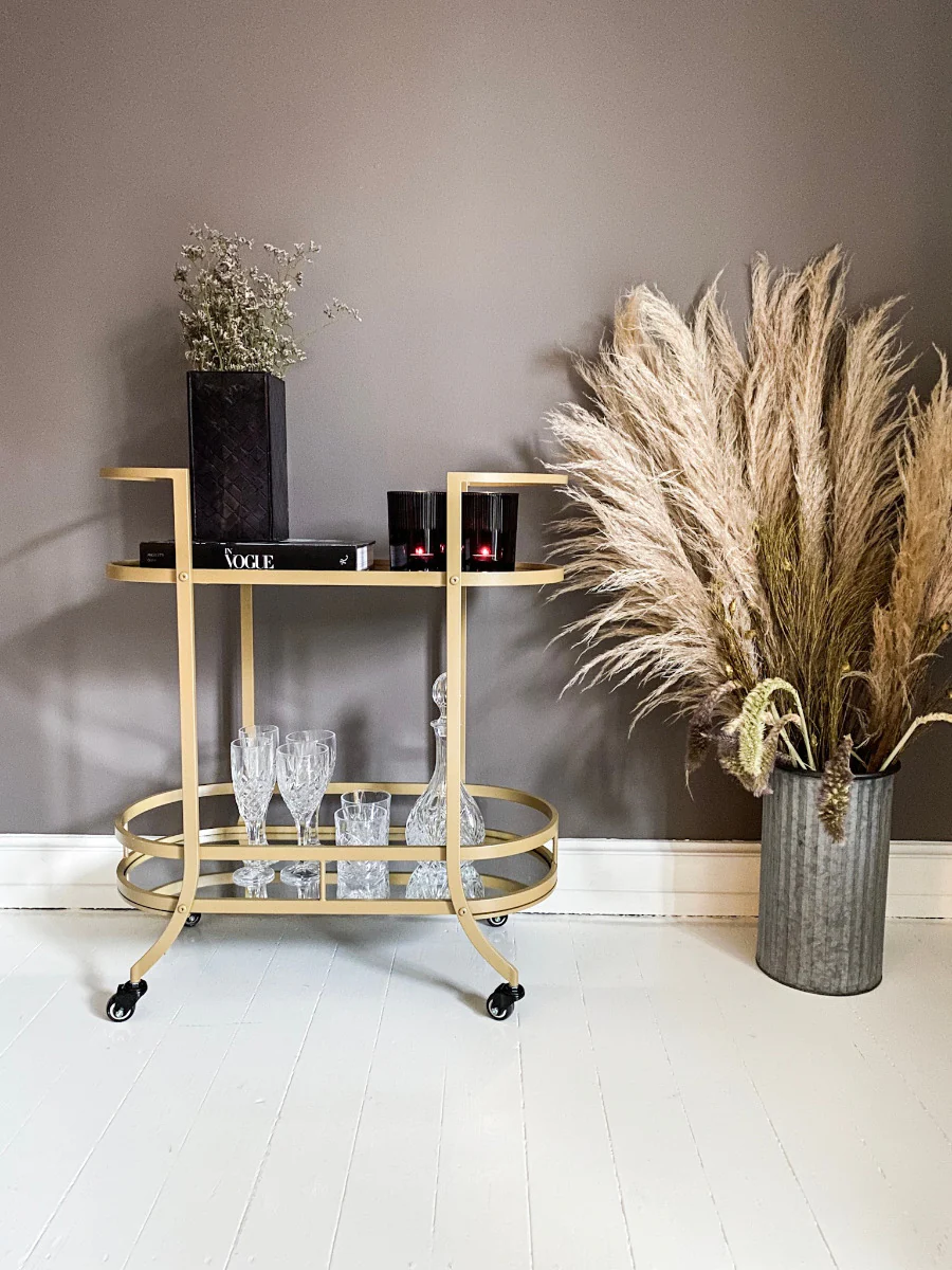 Barvogn m/ hjul, guldfarvet - H: 84 cm. - Image 7