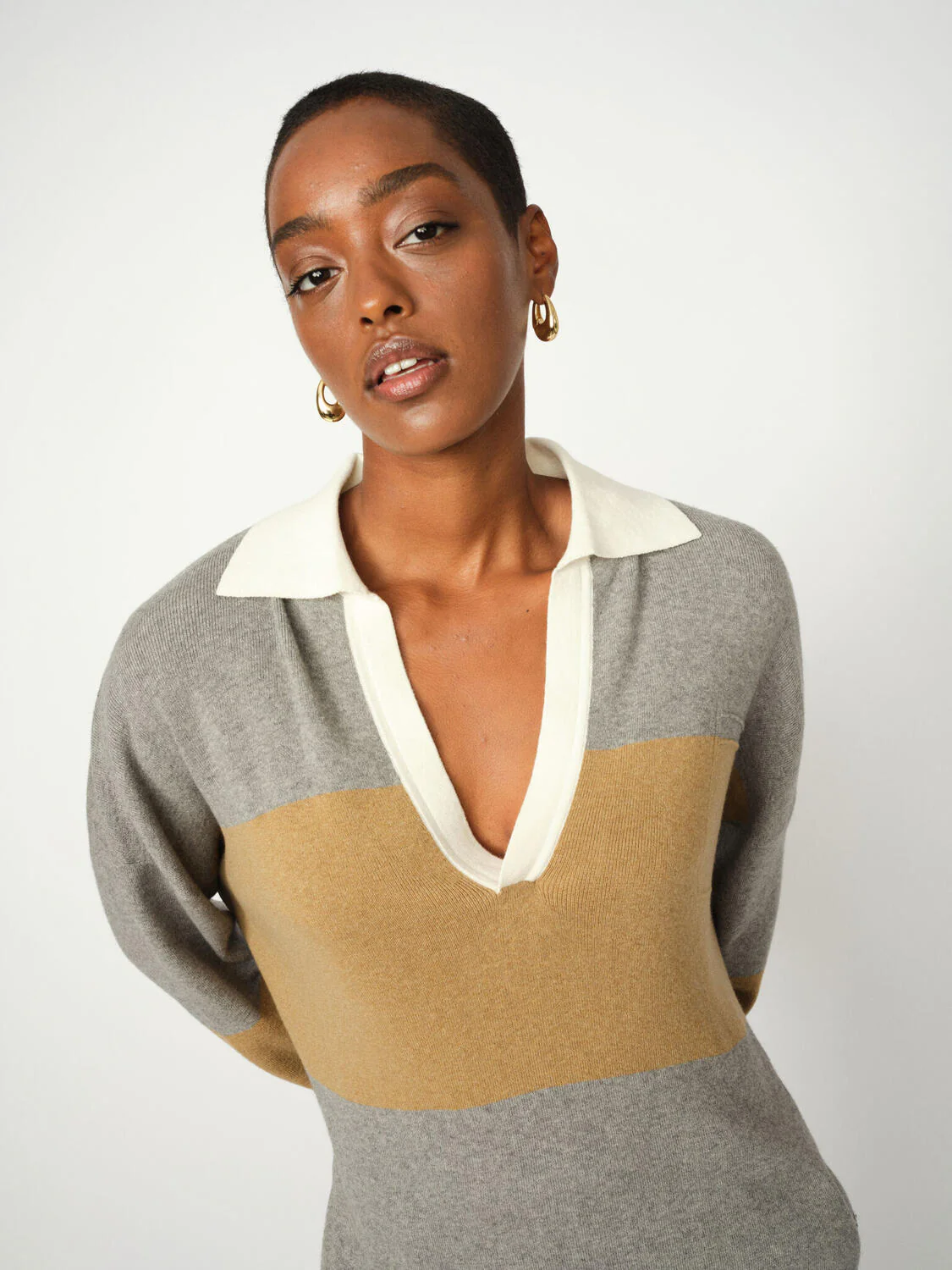 Wylie Tani Bold Stripe Knit polotrøje - True Camel - Image 4
