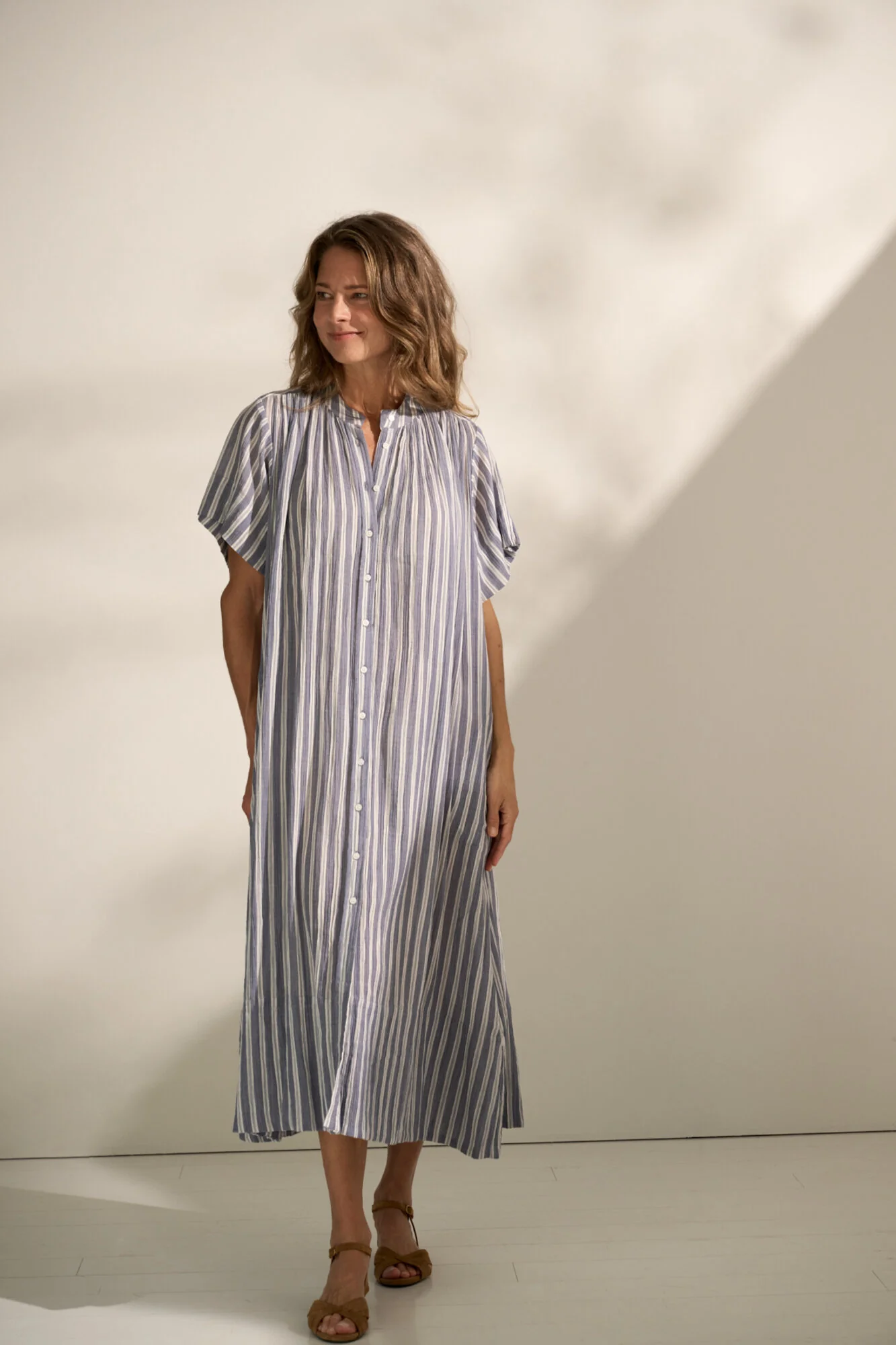 June stripe skjortekjole - Sea blue/ecru - Image 5