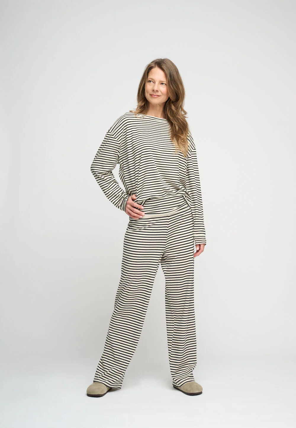 Moments stripe langærmet t-shirt - ecru/moonless night - Image 3