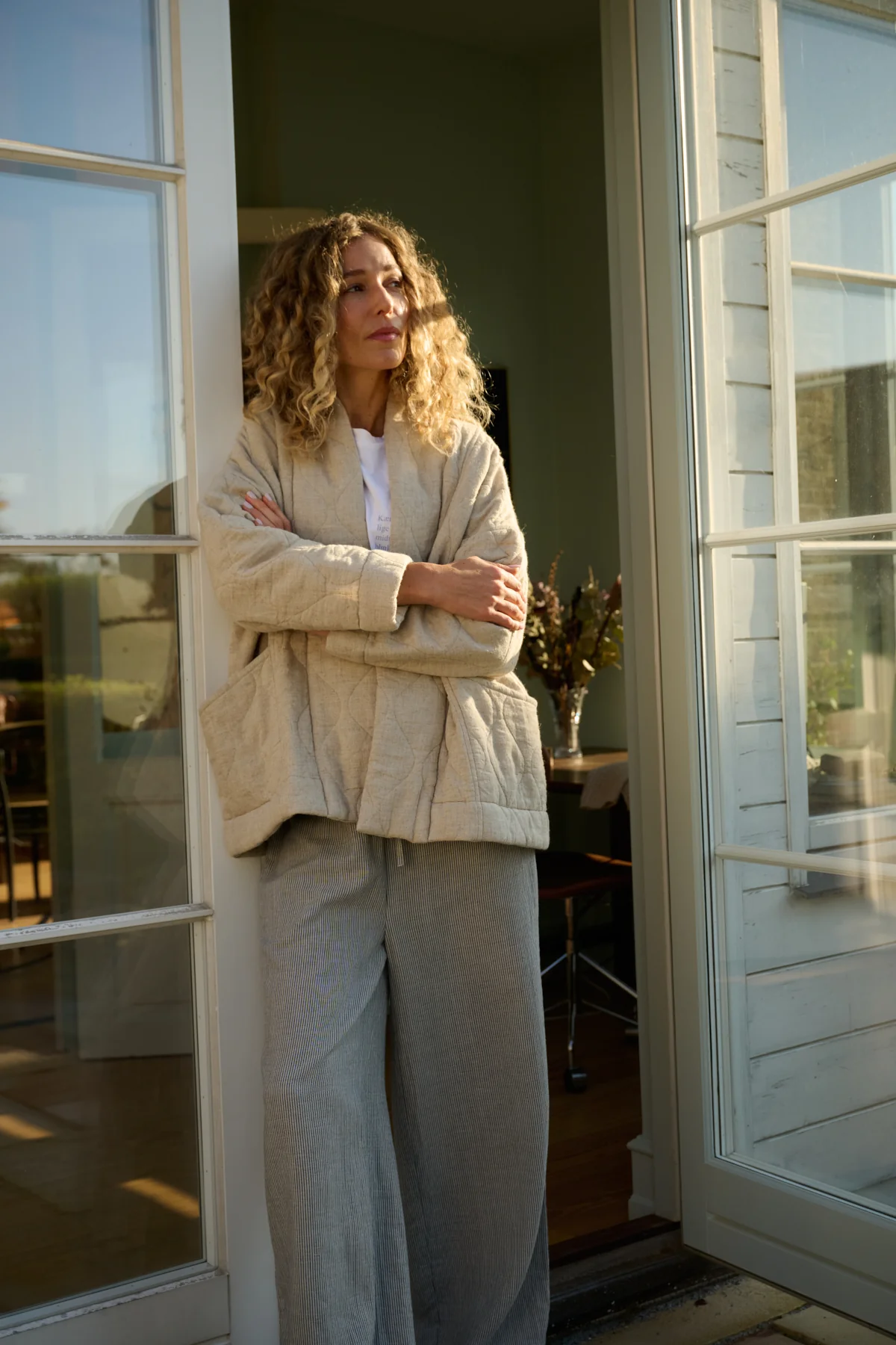 Slow Stripe bukser - beige/blå - Image 3