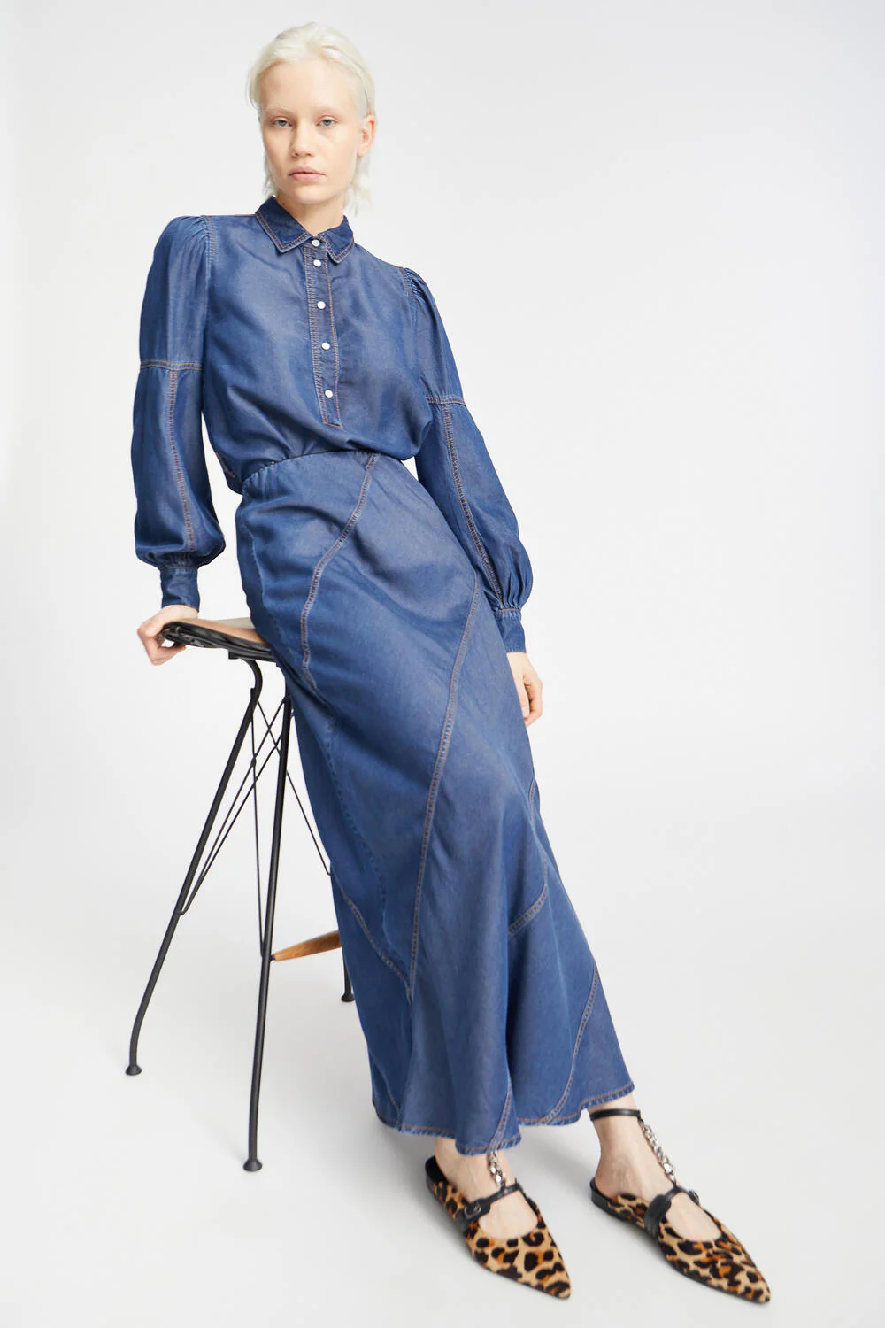 Parson lang denimnederdel - Indigo - Image 5
