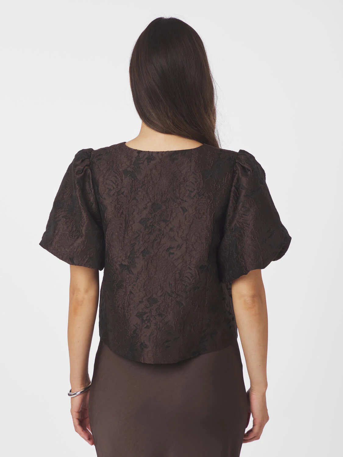Aisa Brocade bluse - mørkebrun - Image 4