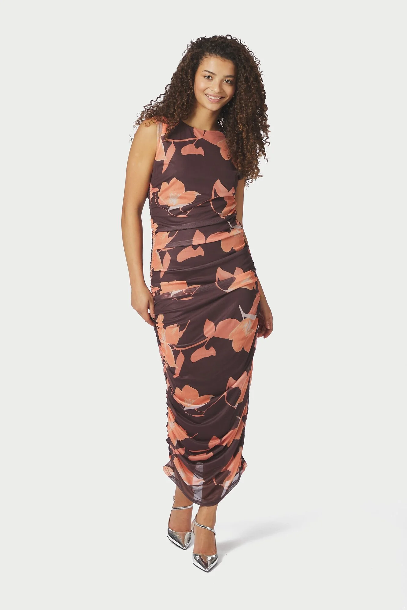 Corilina Flower Mesh kjole - brun
