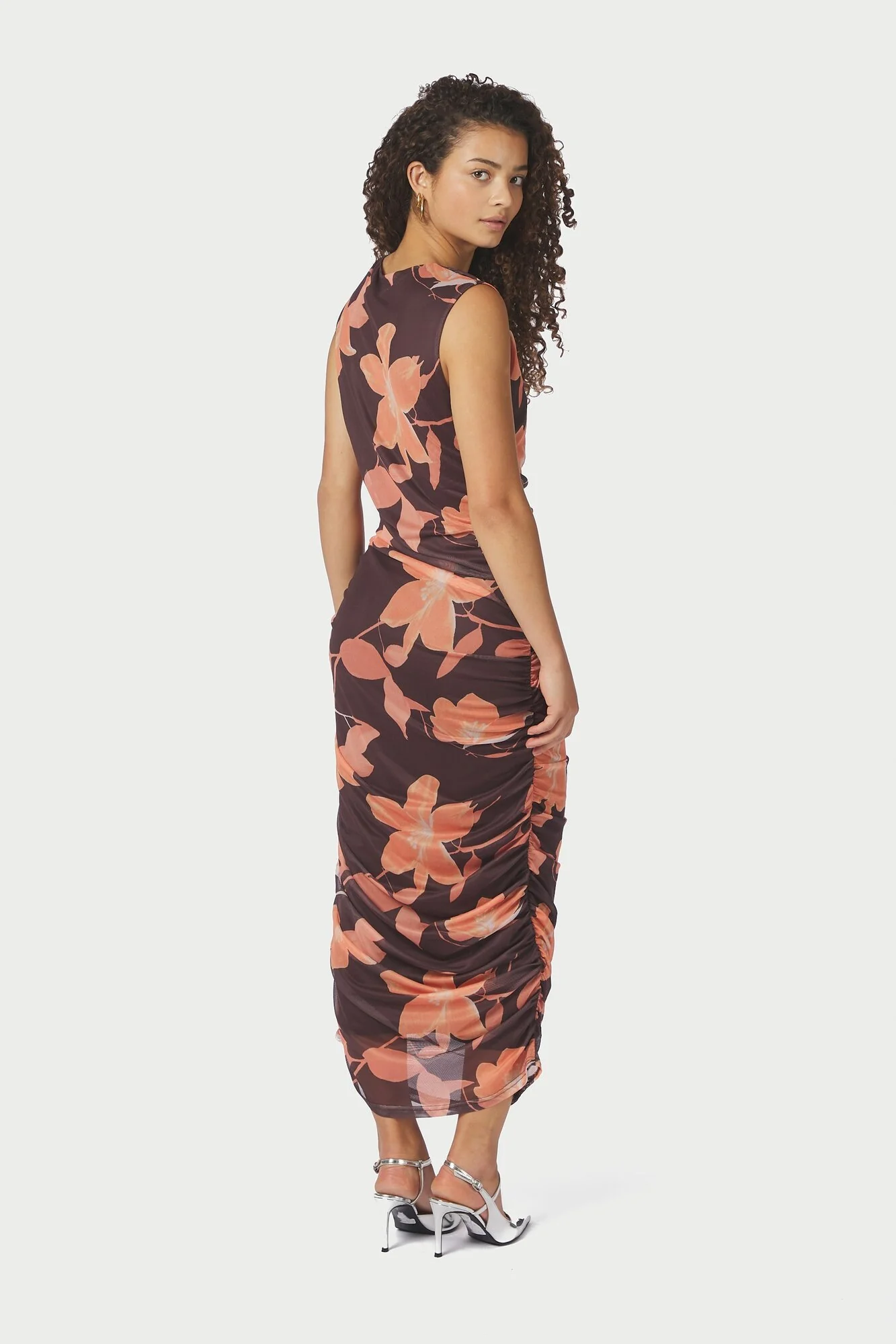 Corilina Flower Mesh kjole - brun - Image 3