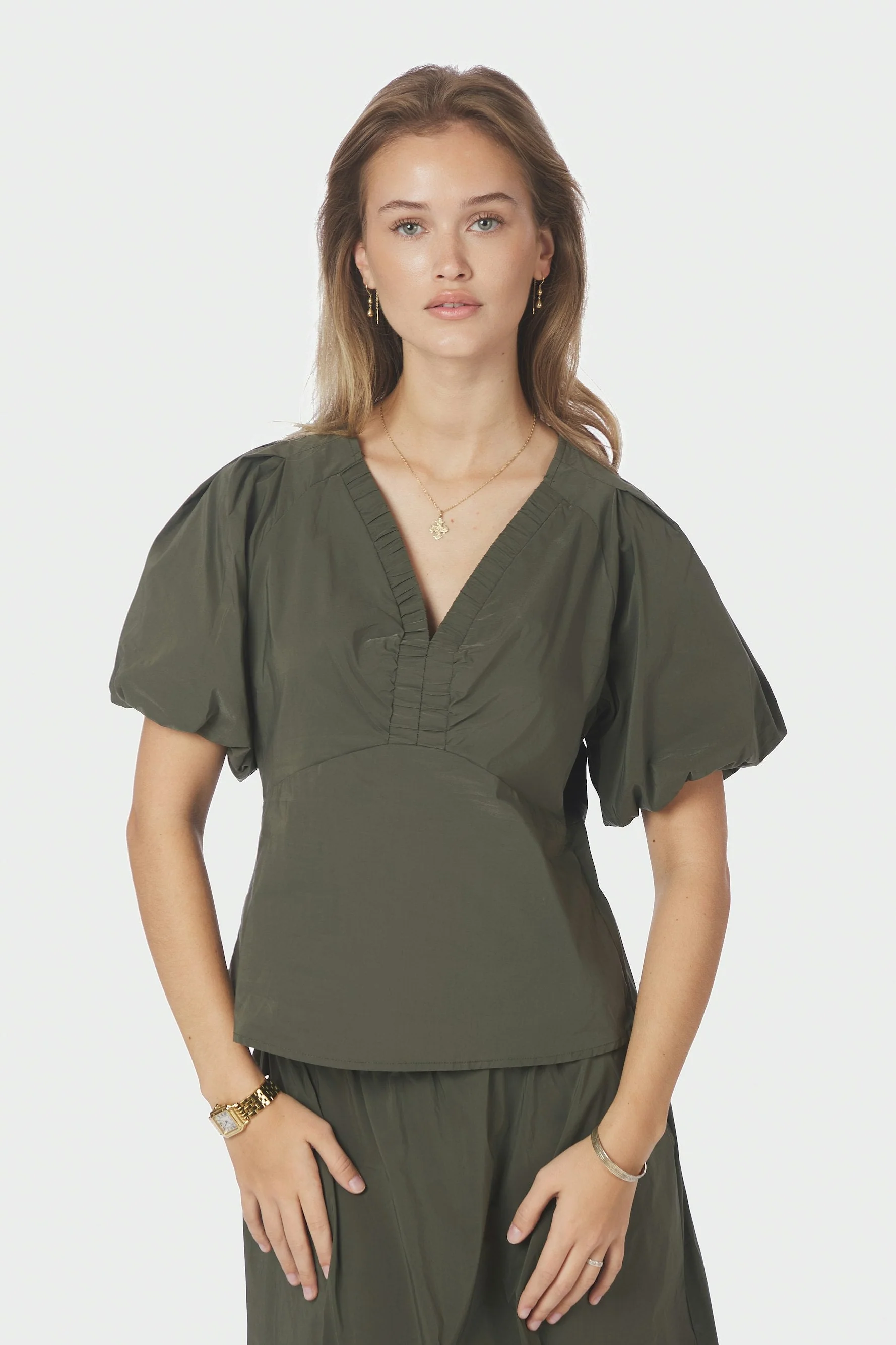 Irina Poplin bluse - Army