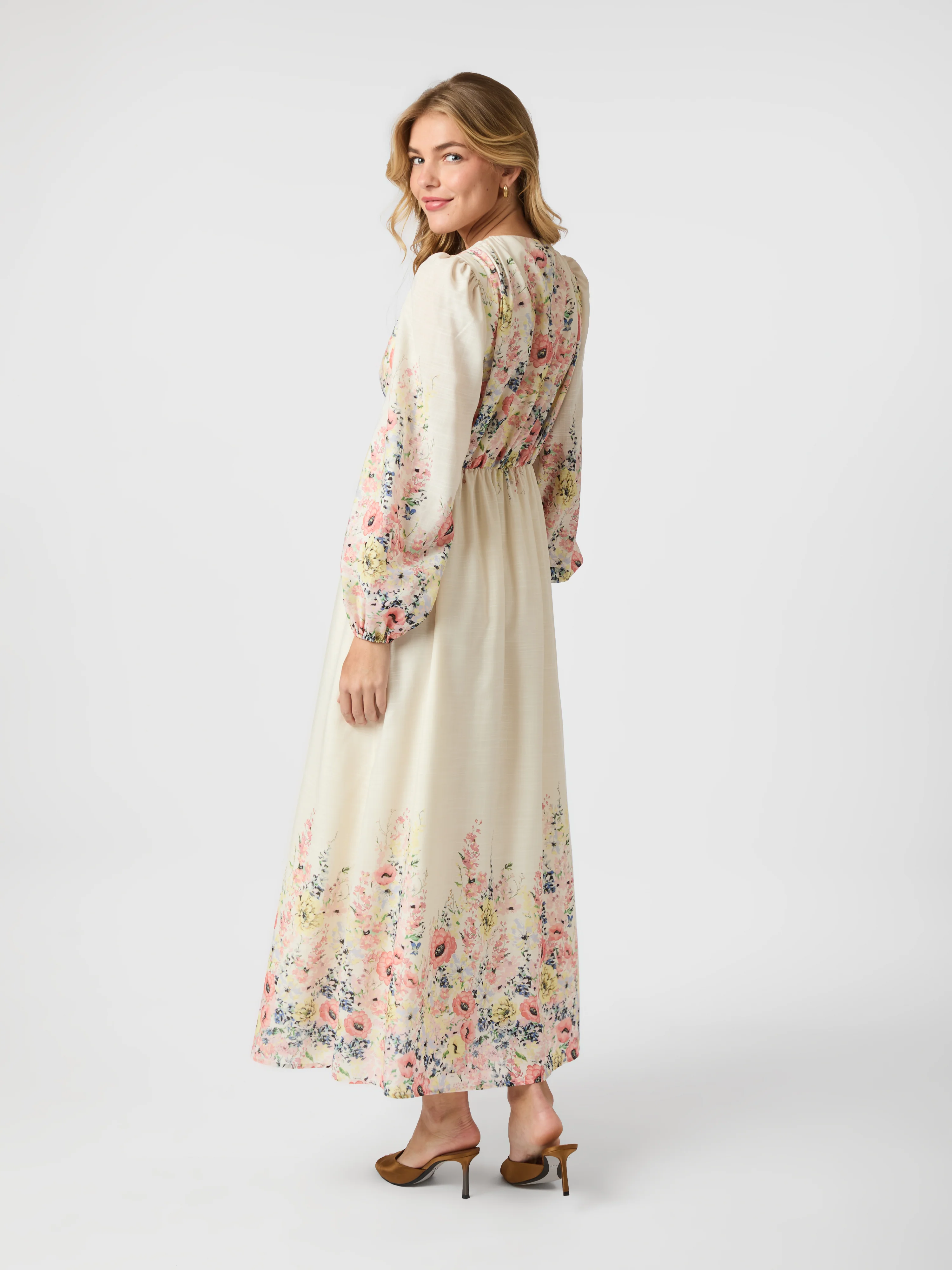 Silfi Flower Print kjole - Creme - Image 3