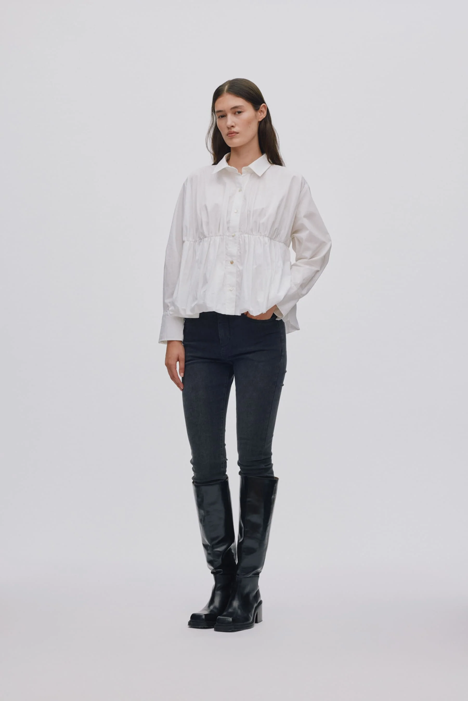 Sophie Poplin Puffed Hem skjorte - hvid - Image 3