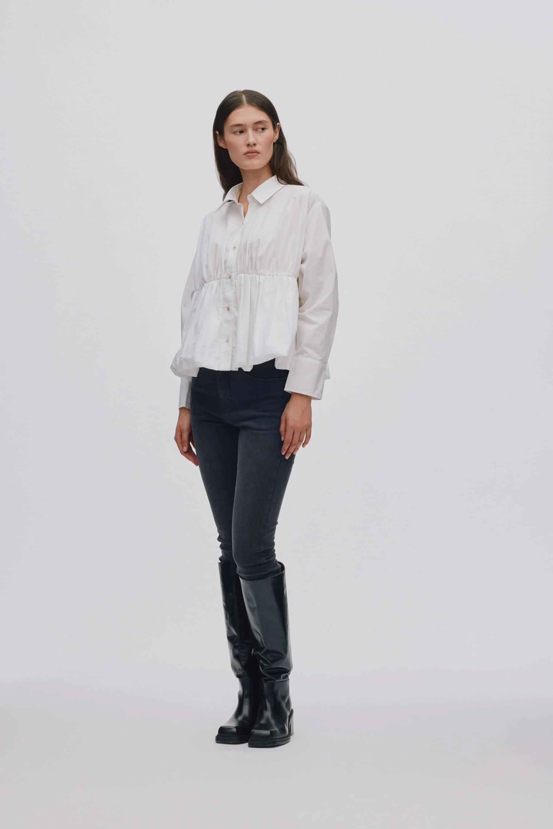 Sophie Poplin Puffed Hem skjorte - hvid - Image 4