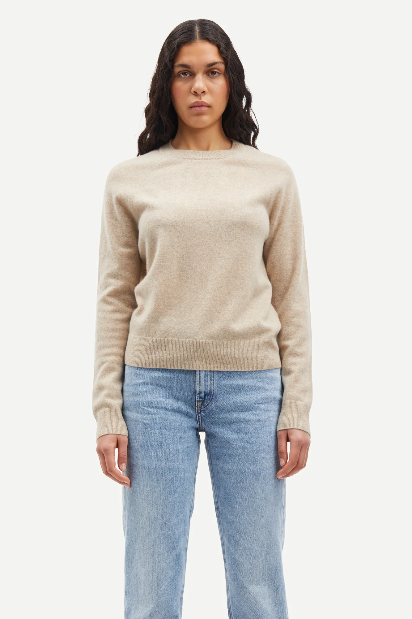 Boston o-neck striktrøje - Cream Mel