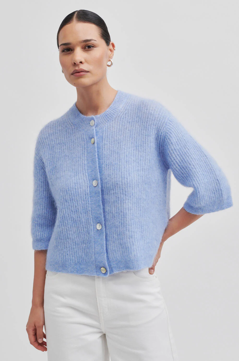 Andrea kortærmet cardigan - Brunnera Blue - Image 6