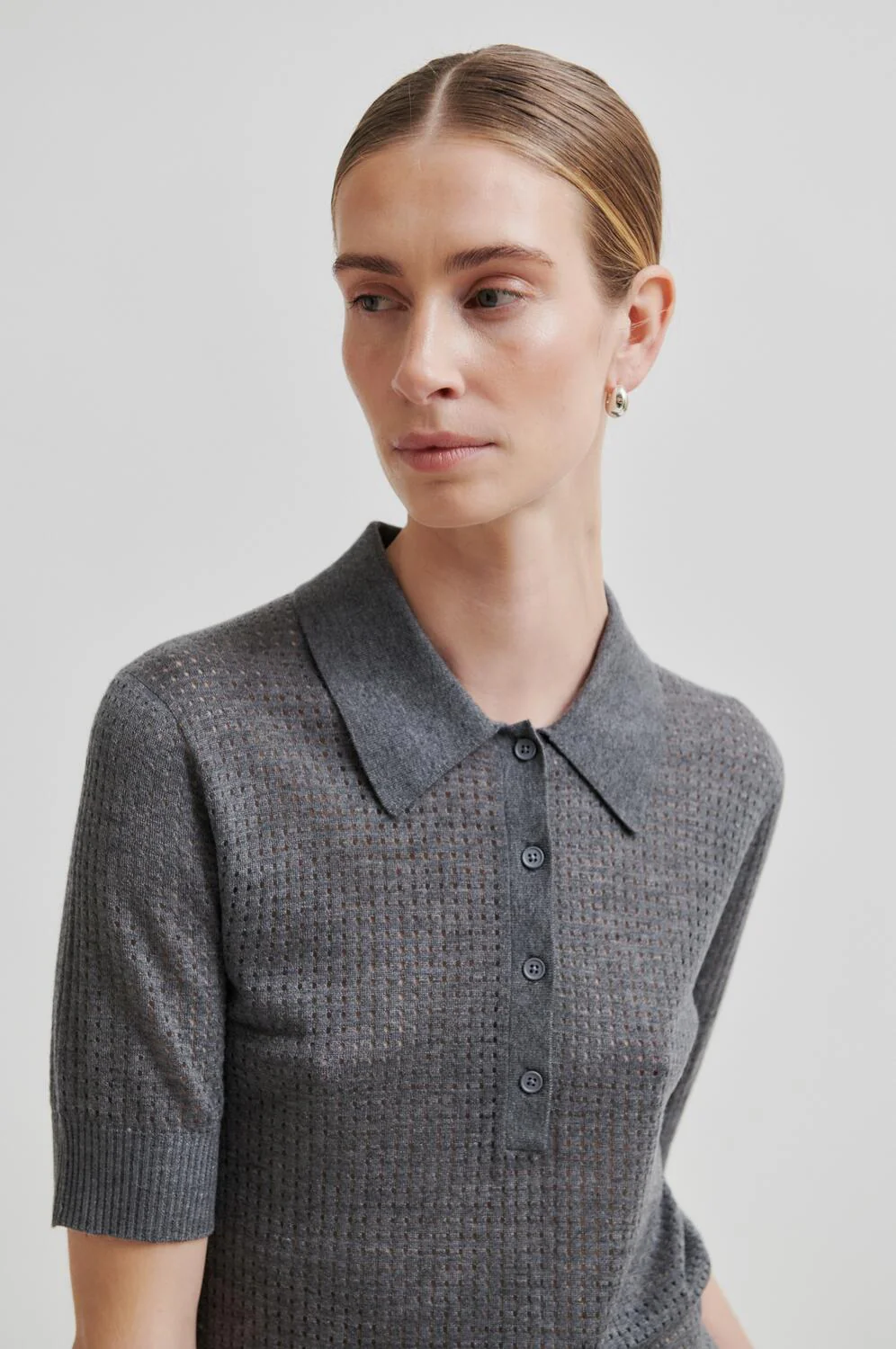 Annika strikket polotrøje - Grey Melange - Image 3
