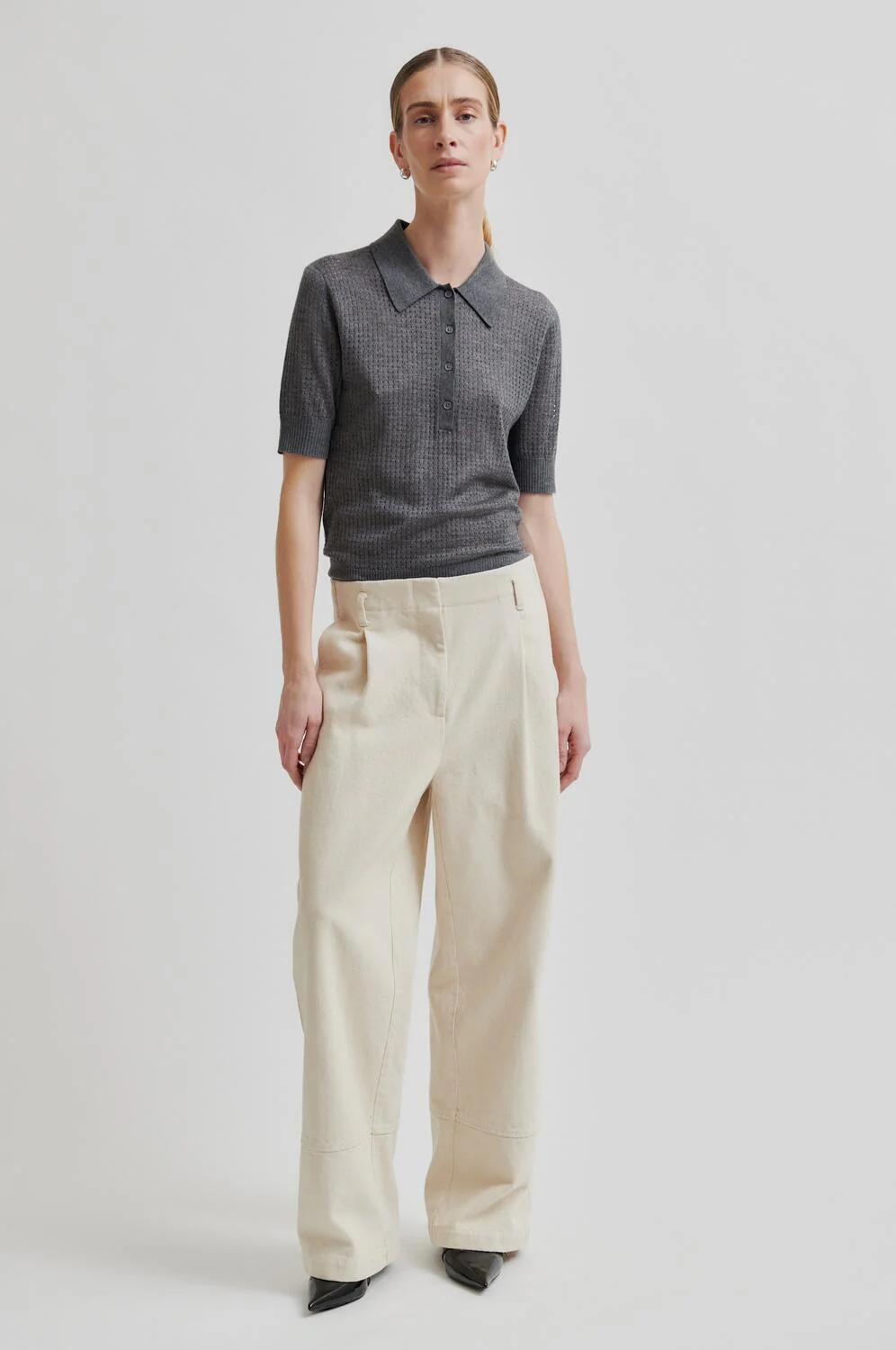 Annika strikket polotrøje - Grey Melange - Image 4