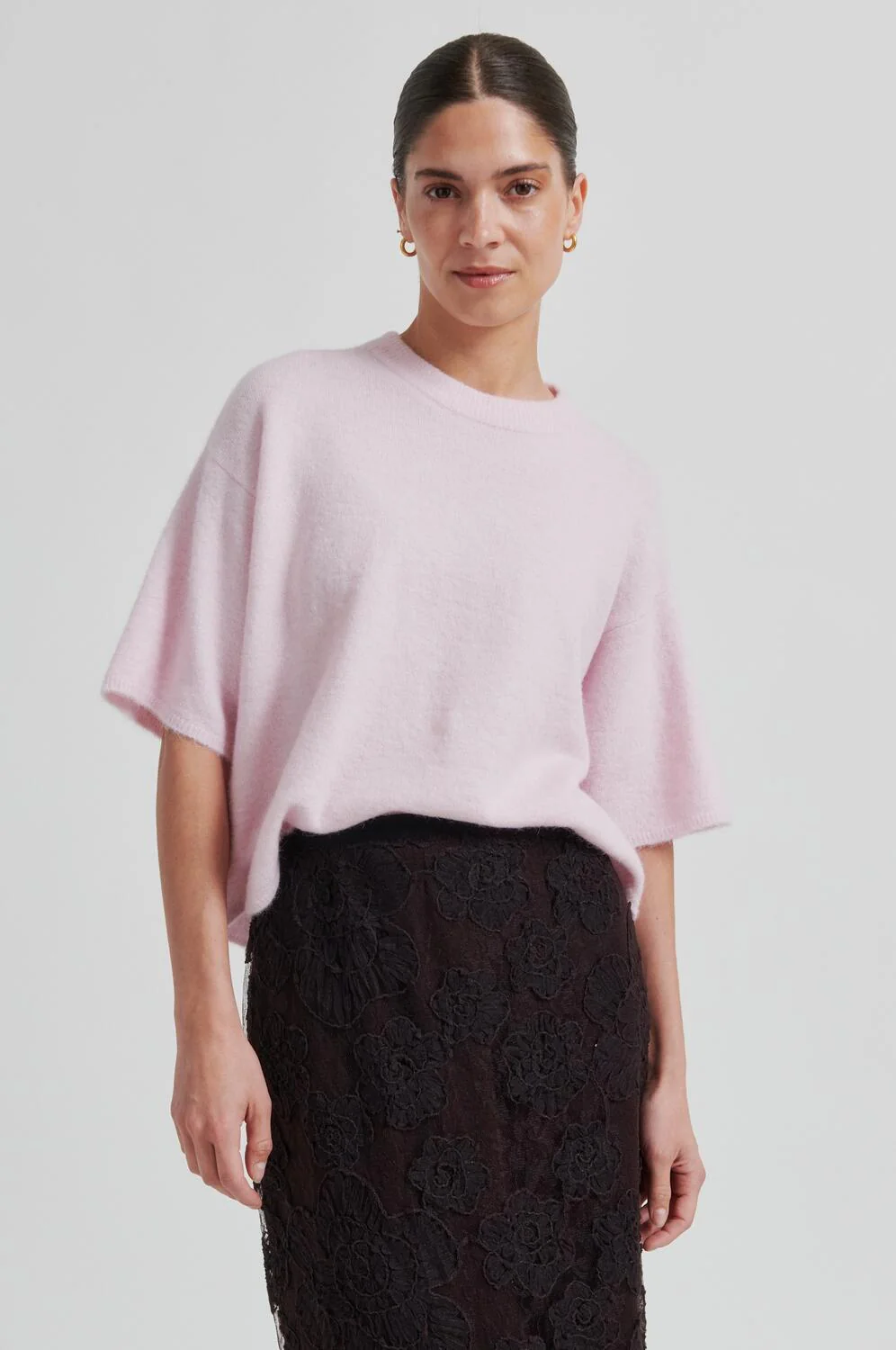 Gabby O-Neck kortærmet striktrøje - Pale Lilac