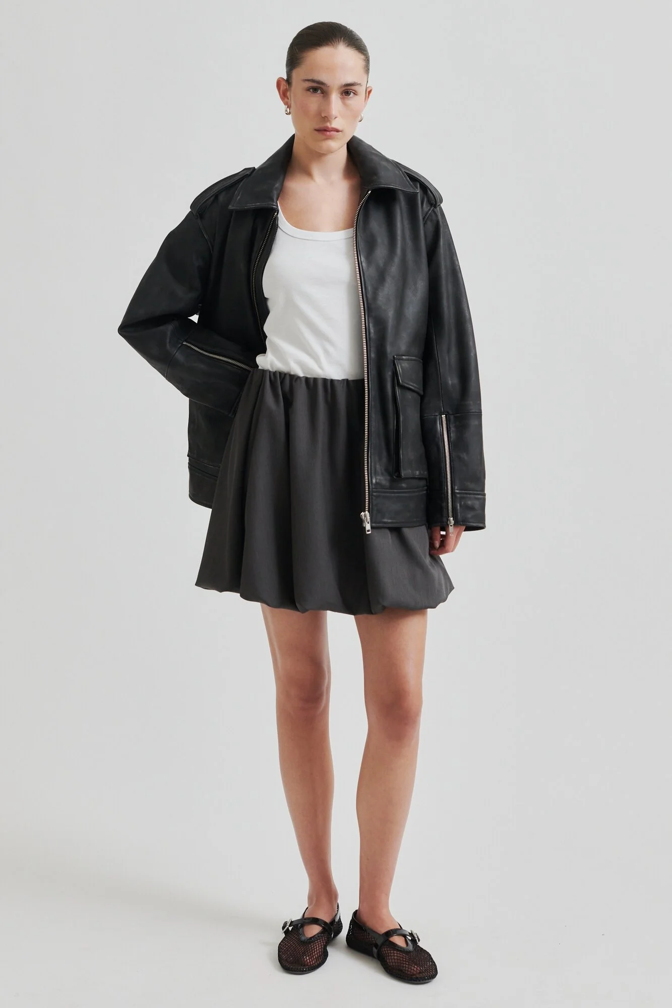 Otilia kort nederdel - Dark grey melange - Image 6