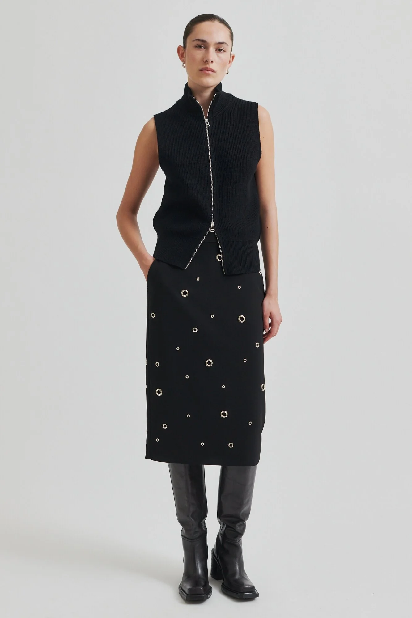 Yora strikket Zip uldVest - sort - Image 4
