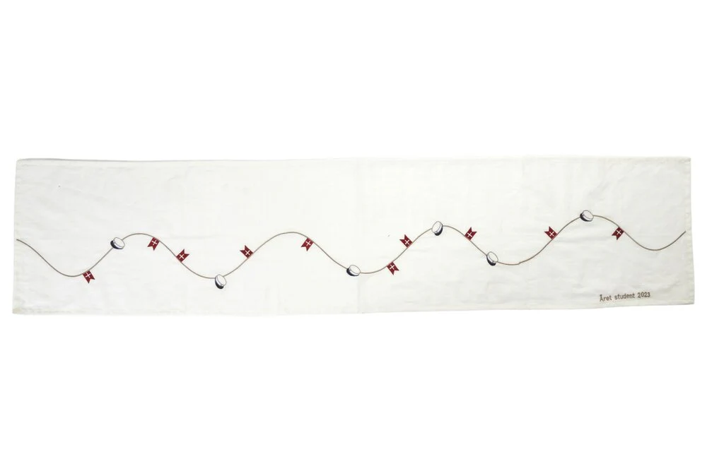 Bordløber med blå studenterhuer - 35x160cm