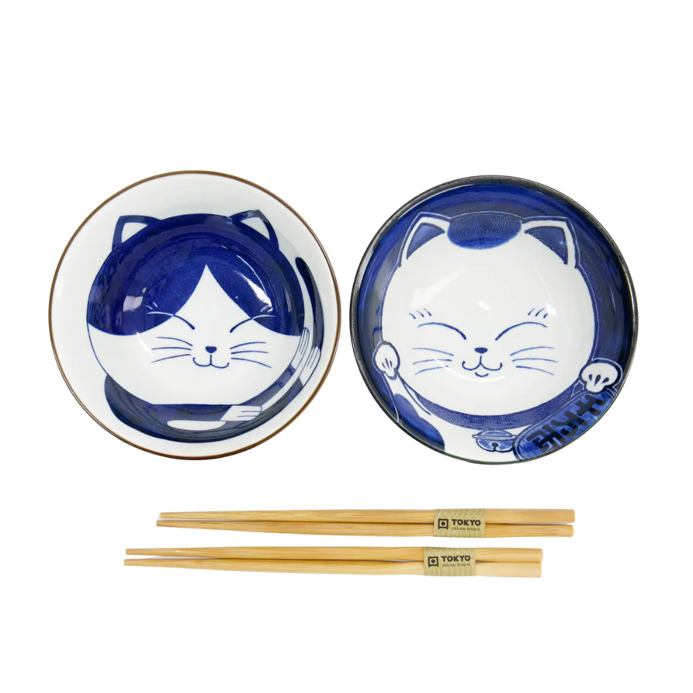 Kawaii Cat Tayo skål m/spisepinde - 2 sæt