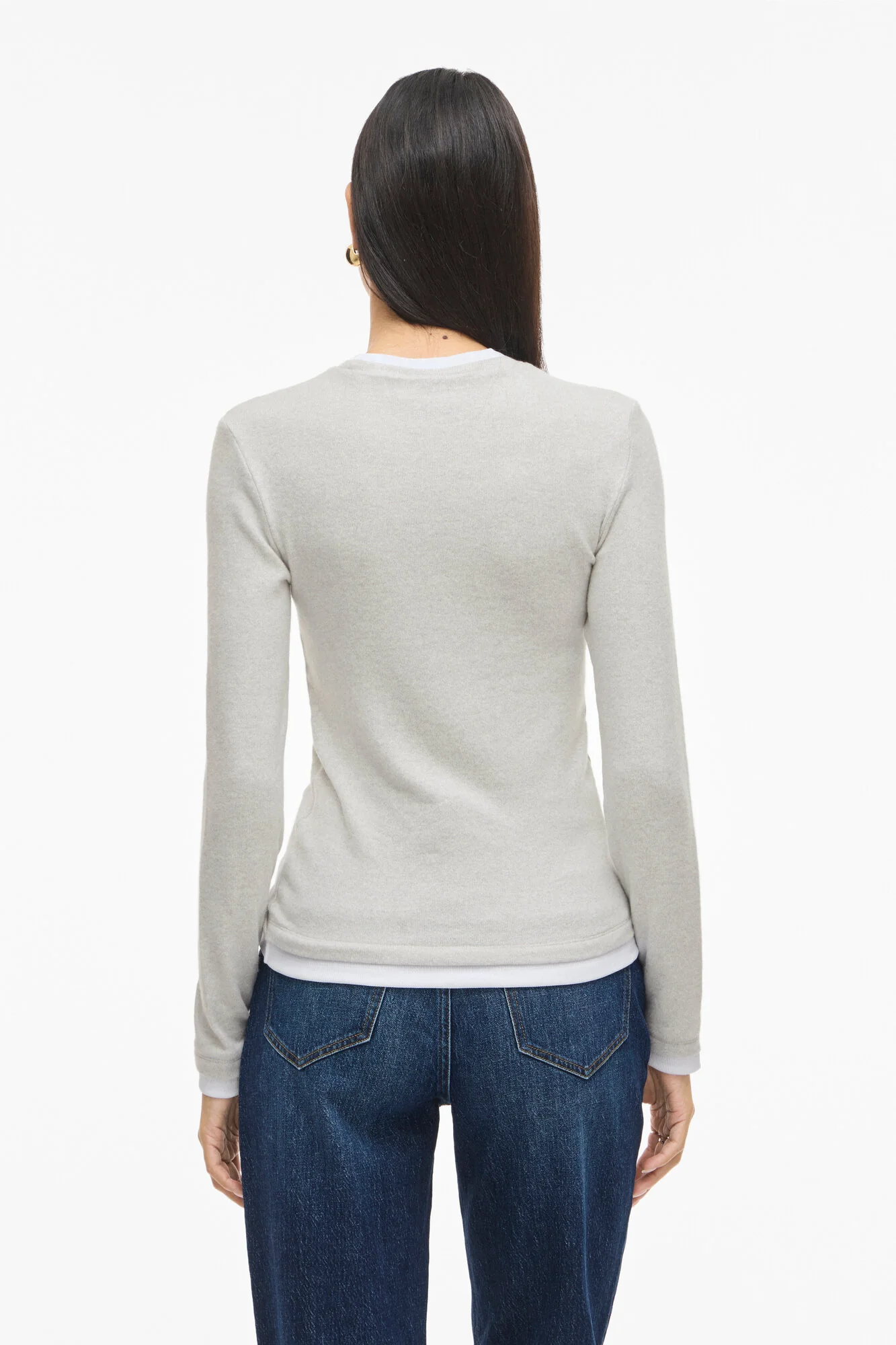 Viadi langærmet t-shirt - Light Grey Melange - Image 4