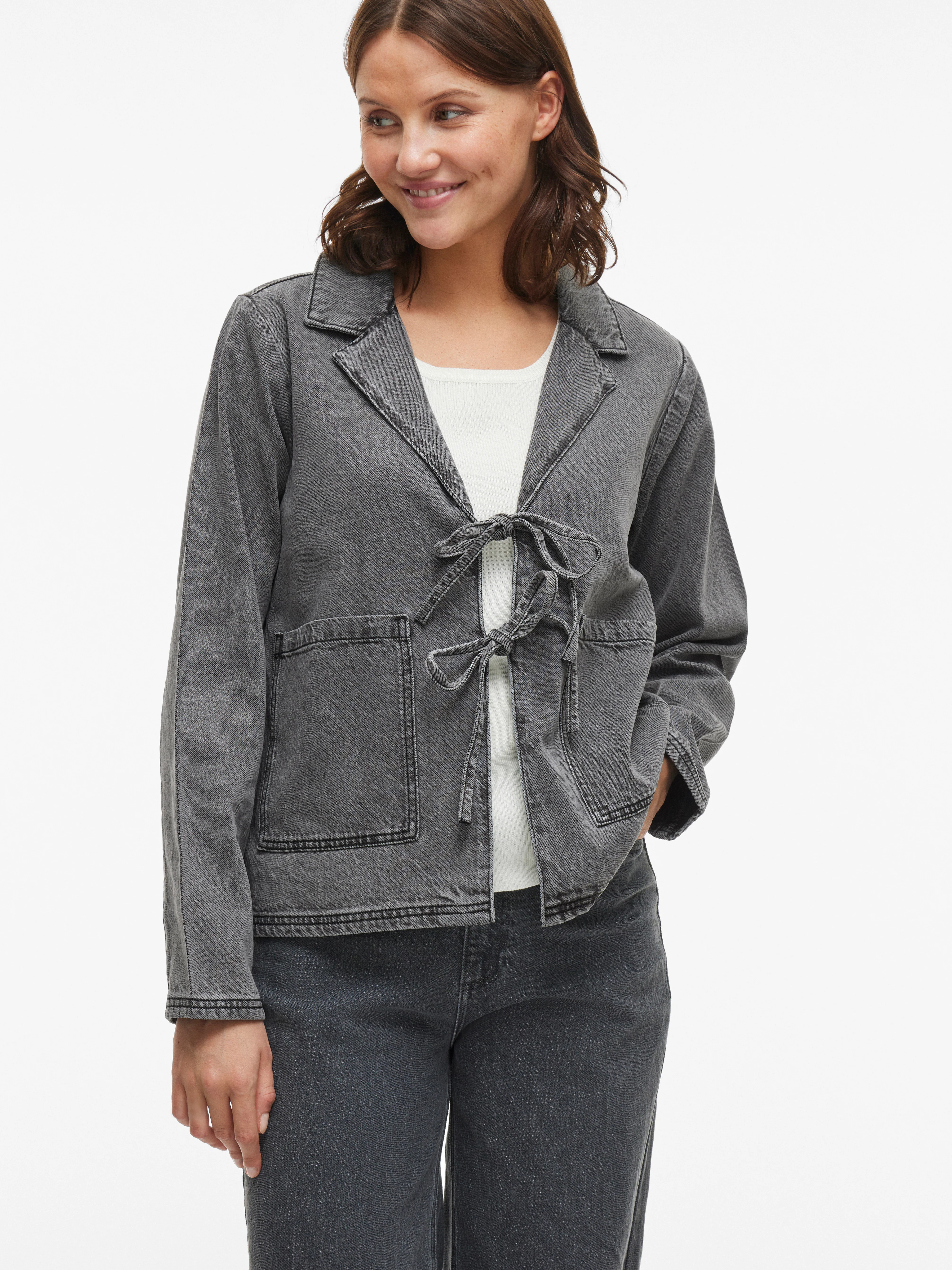 Vikiki Tie denimjakke - Dark Grey Denim - Image 7