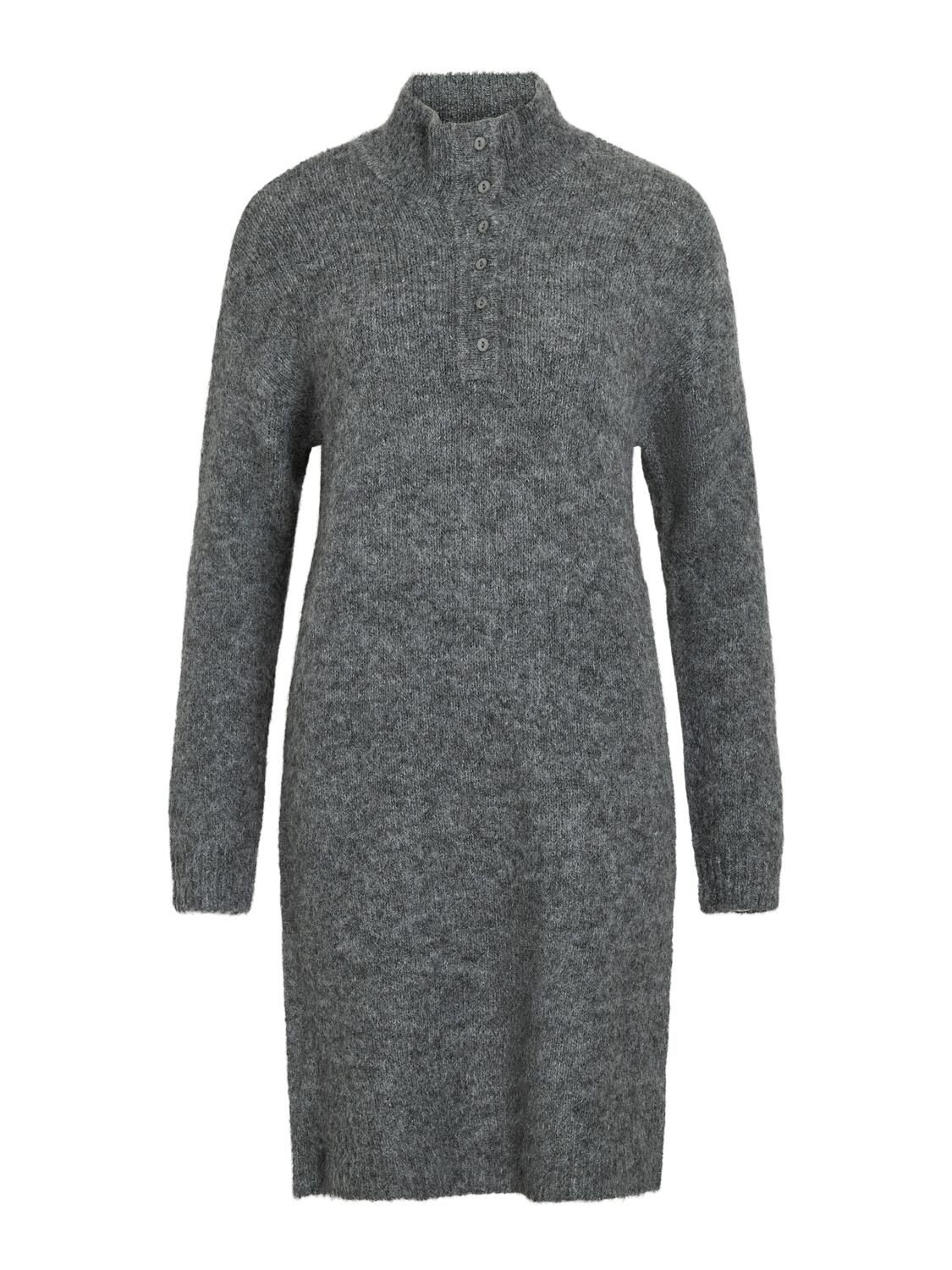 Vinynni Highneck strikkjole - Dark Grey Melange - Image 2