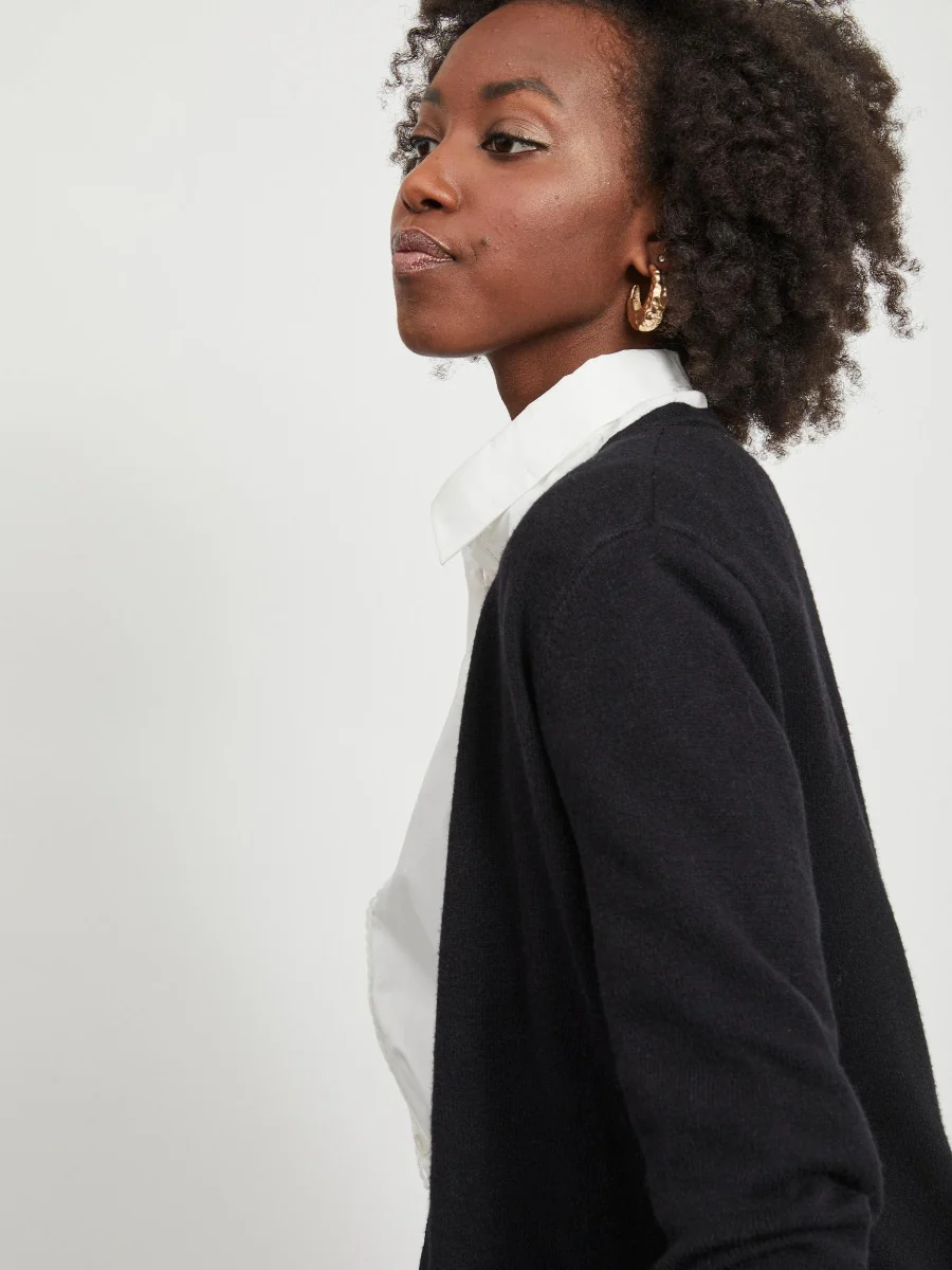Viril l/s open knit cardigan-noos - sort - Image 3