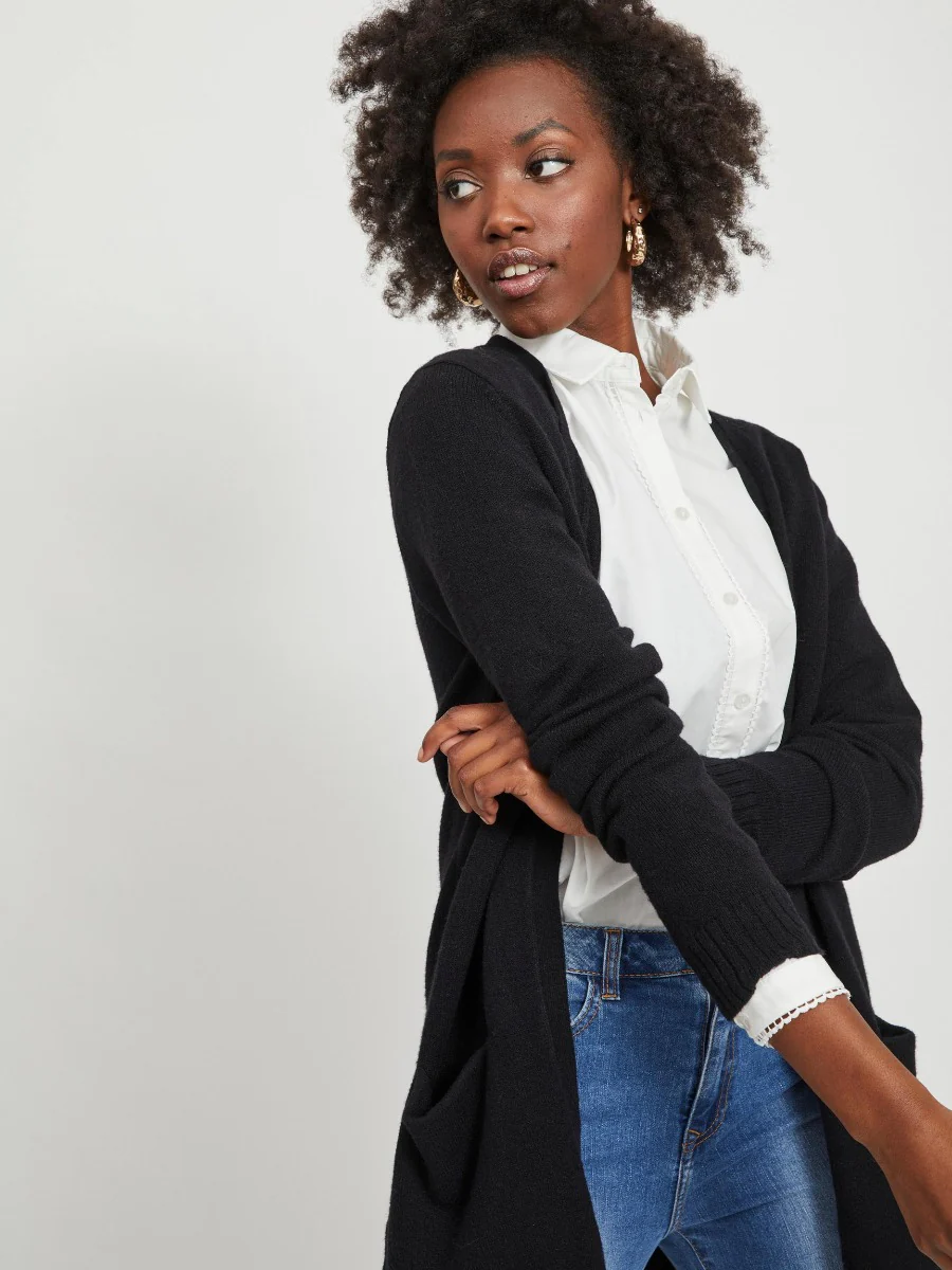 Viril l/s open knit cardigan-noos - sort - Image 4