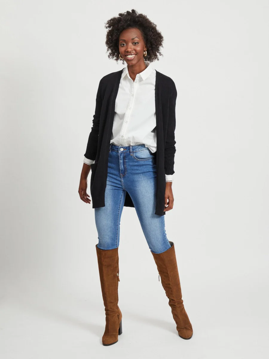 Viril l/s open knit cardigan-noos - sort - Image 5