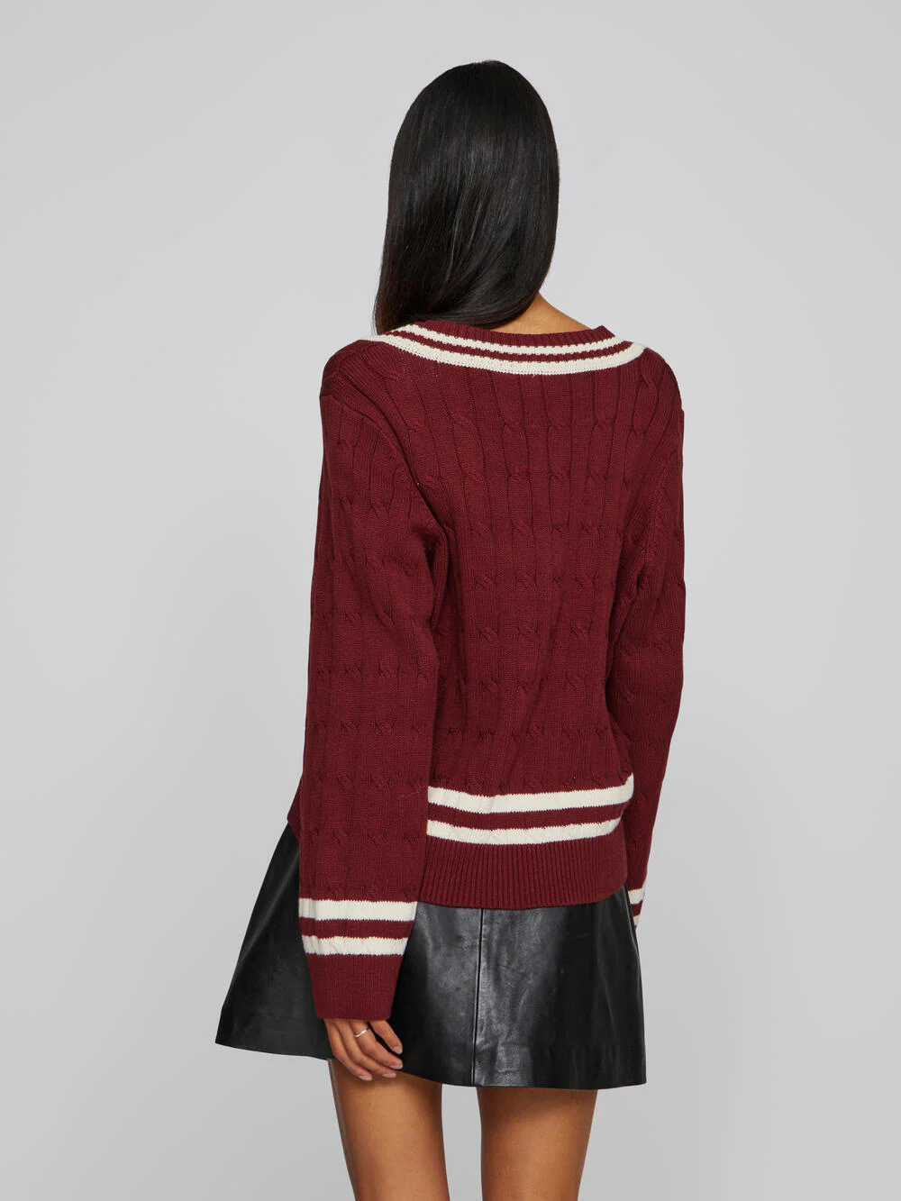 Visena L/S V-Neck striktrøje - Cabernet - Image 4