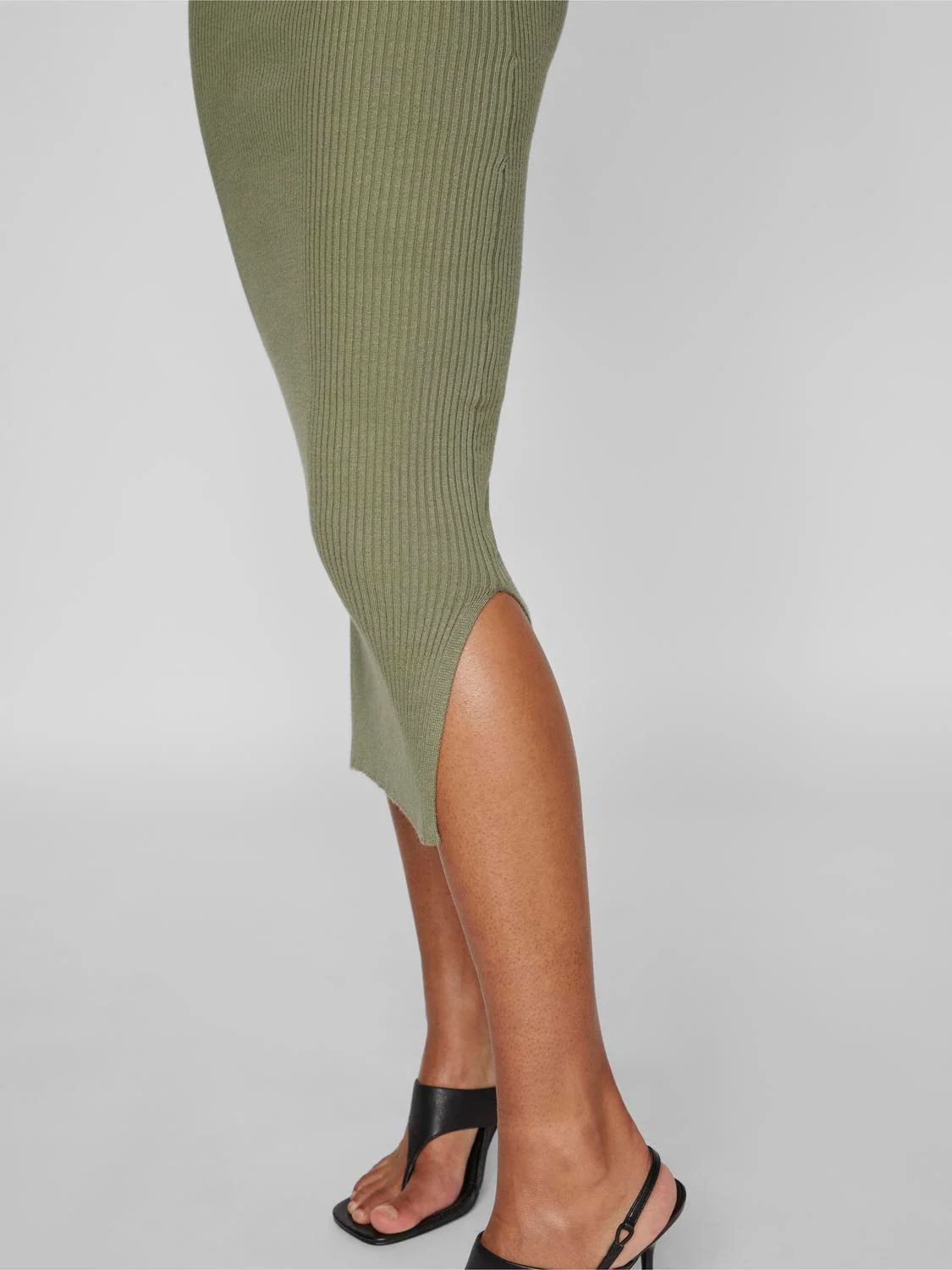 Vistylie High-Neck S/L Rib Knit kjole - Oil Green - Image 5