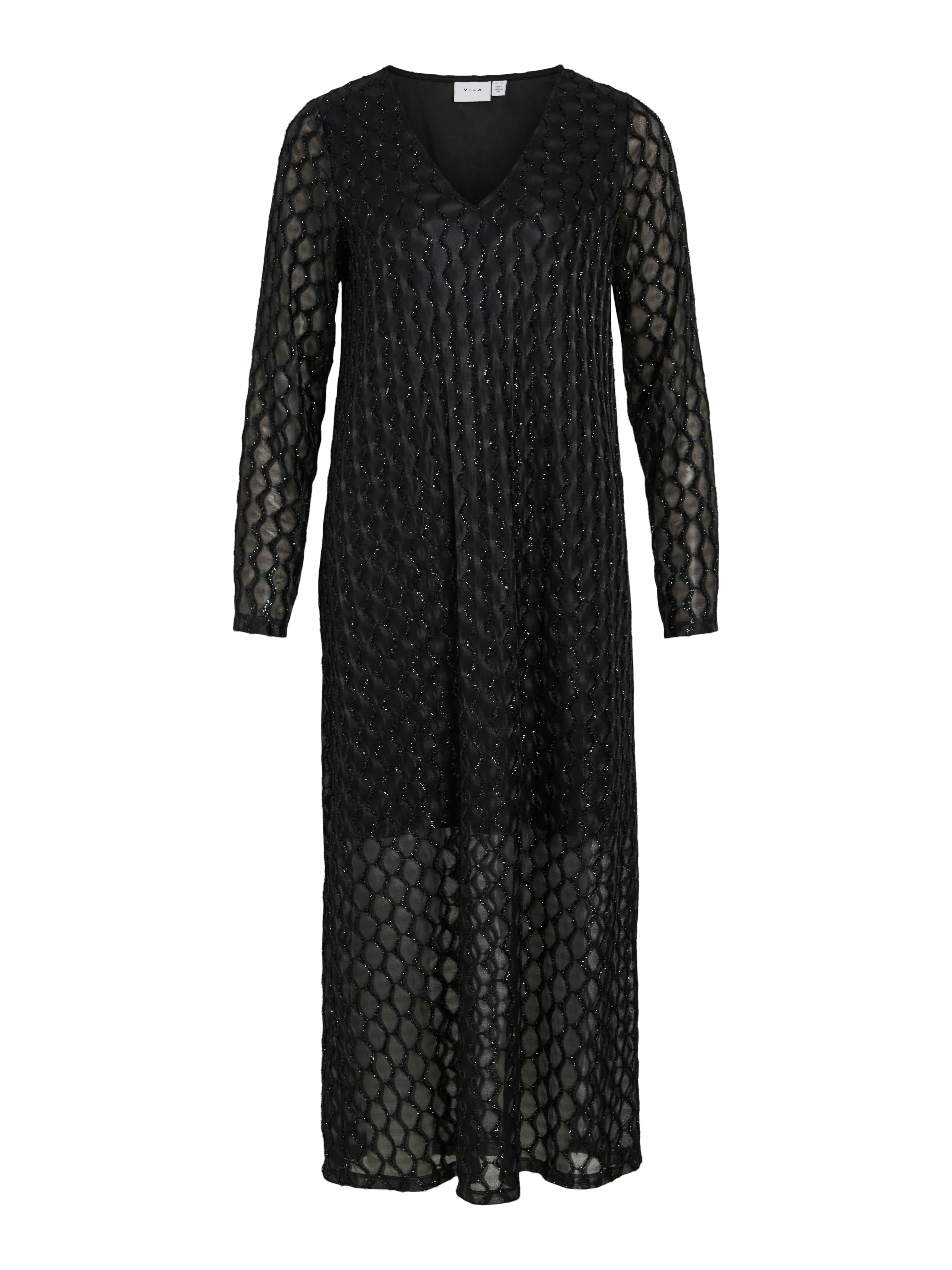 Vizalma V-Neck L/S midi kjole - Black Beauty